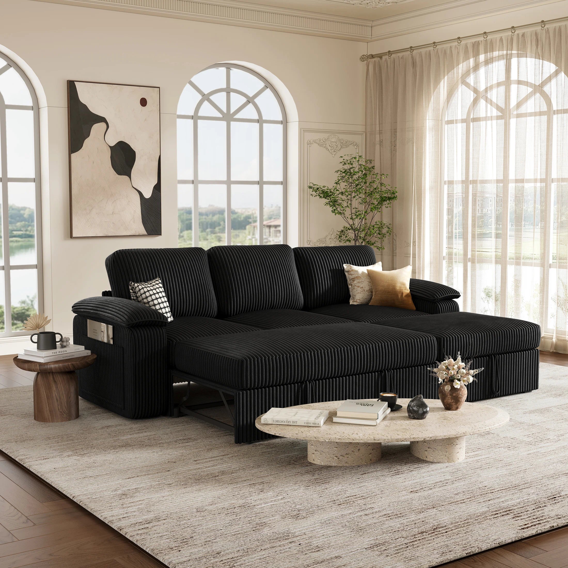 Nola Modular Corduroy Sleeper Sectional Sofa | 3 Seater | L Shape Corner