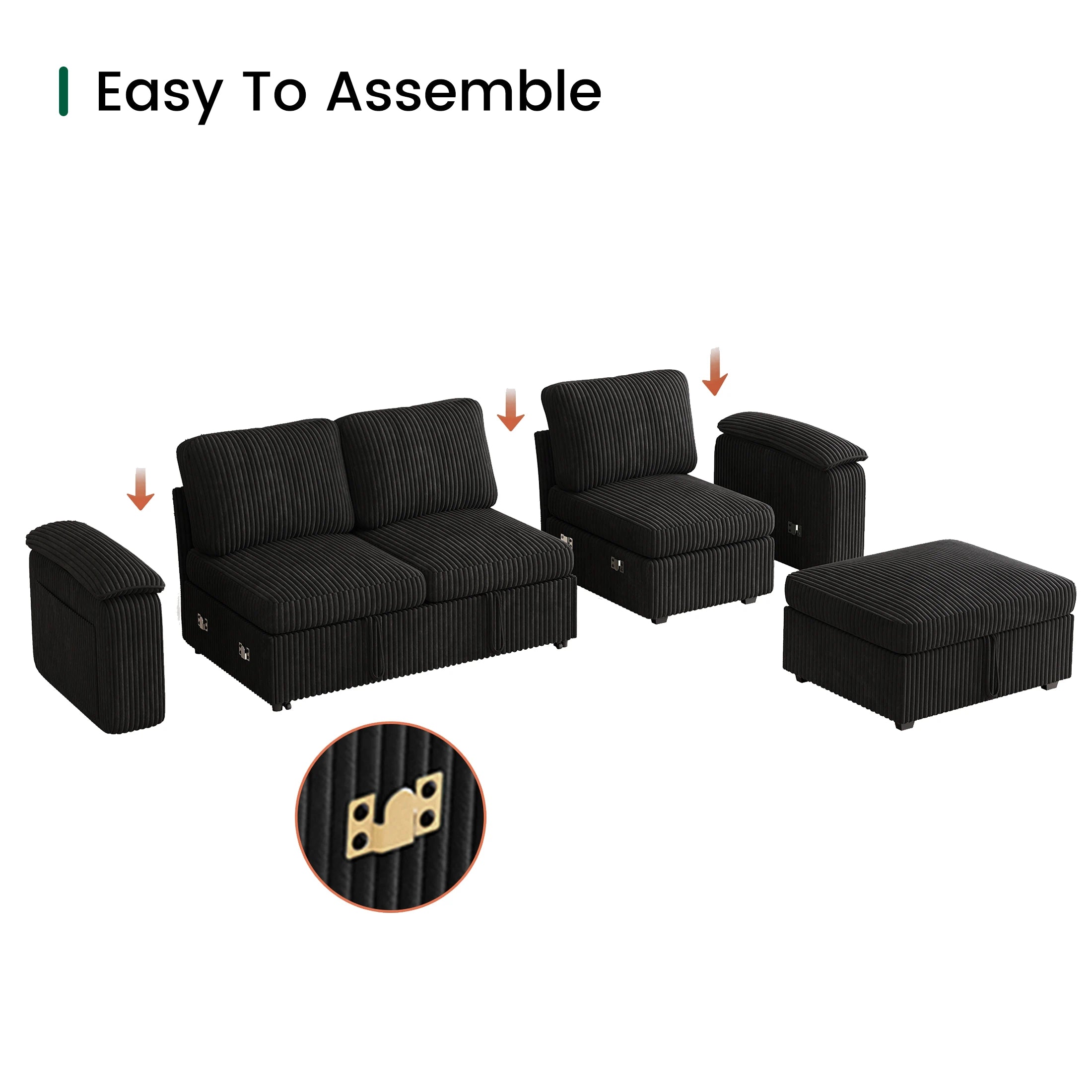 Nola Modular Corduroy Sleeper Sectional Sofa | 3 Seater | L Shape Corner