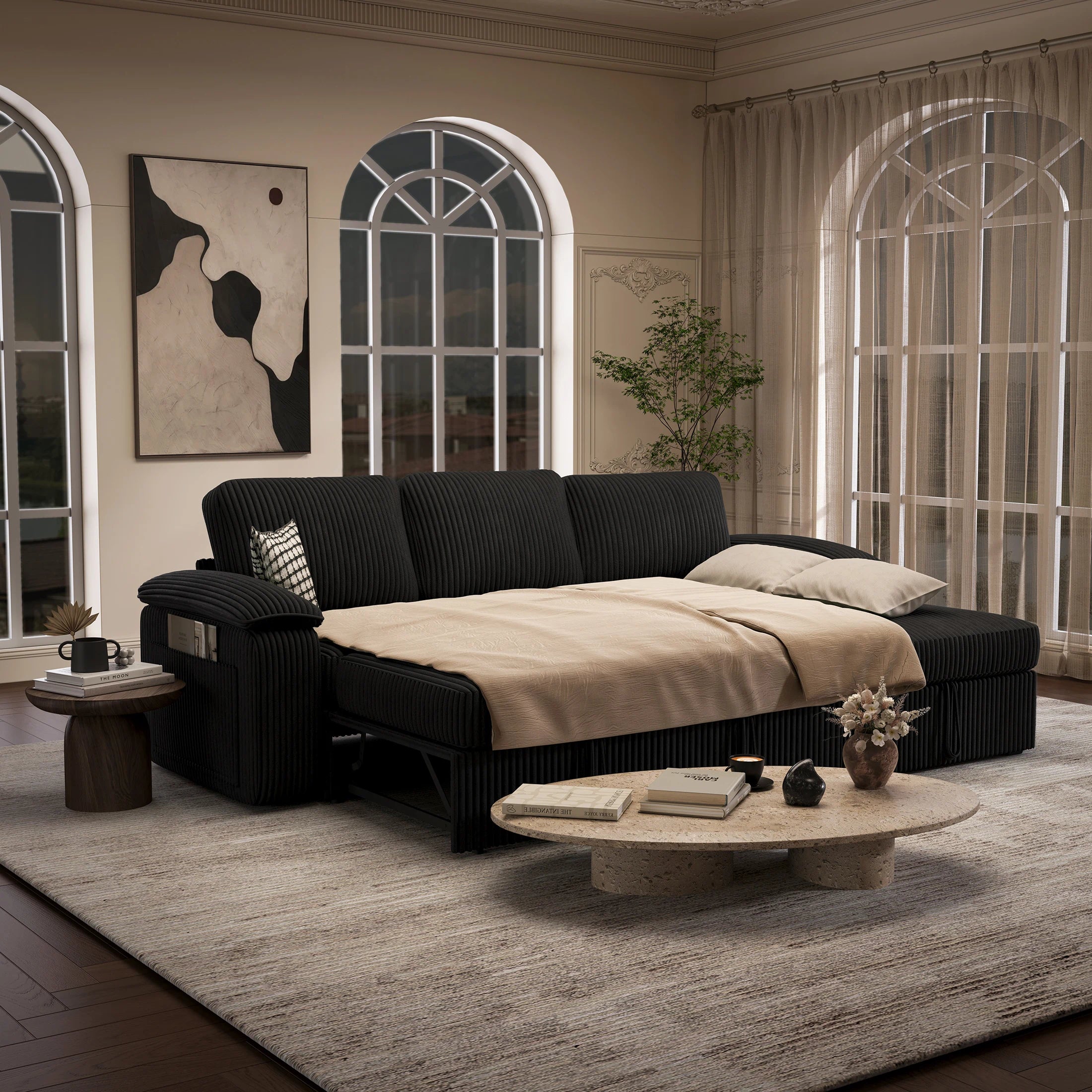 Nola Modular Corduroy Sleeper Sectional Sofa | 3 Seater | L Shape Corner