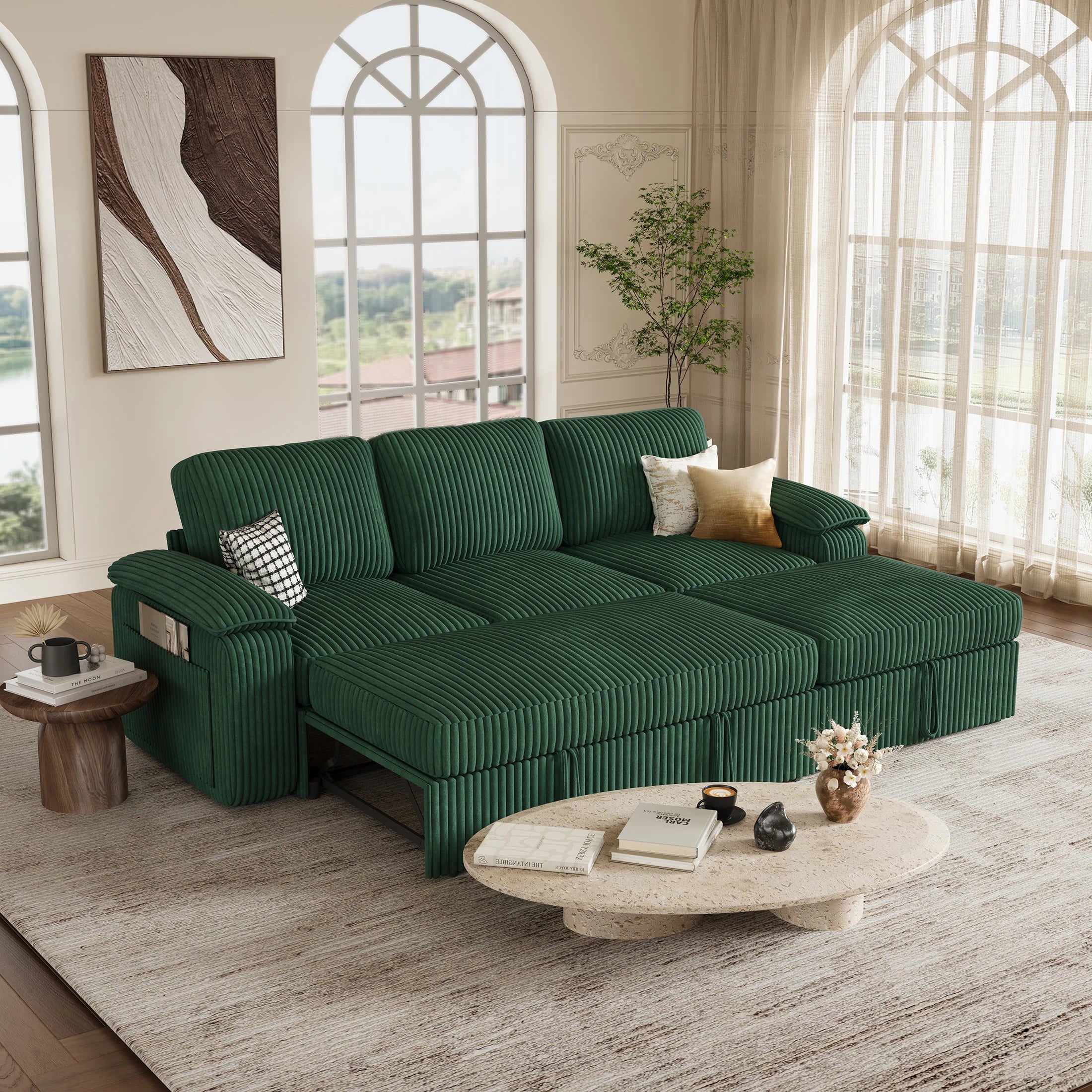 Nola Modular Corduroy Sleeper Sectional Sofa | 3 Seater | L Shape Corner