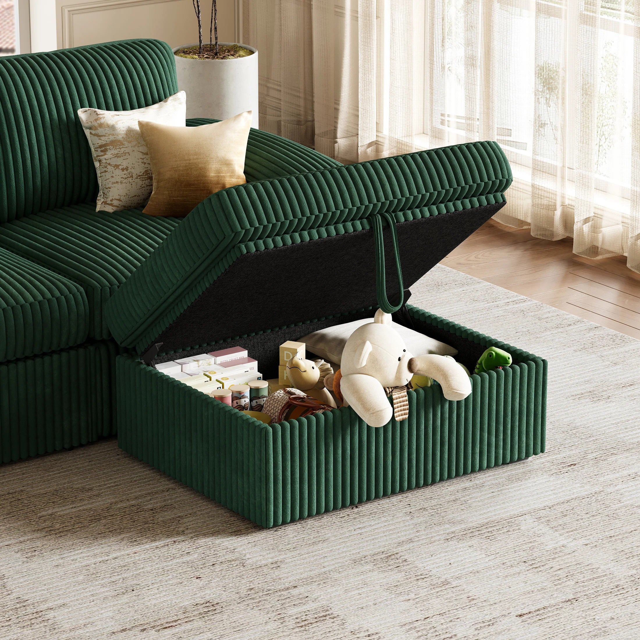 Nola Modular Corduroy Sleeper Sectional Sofa | 3 Seater | L Shape Corner