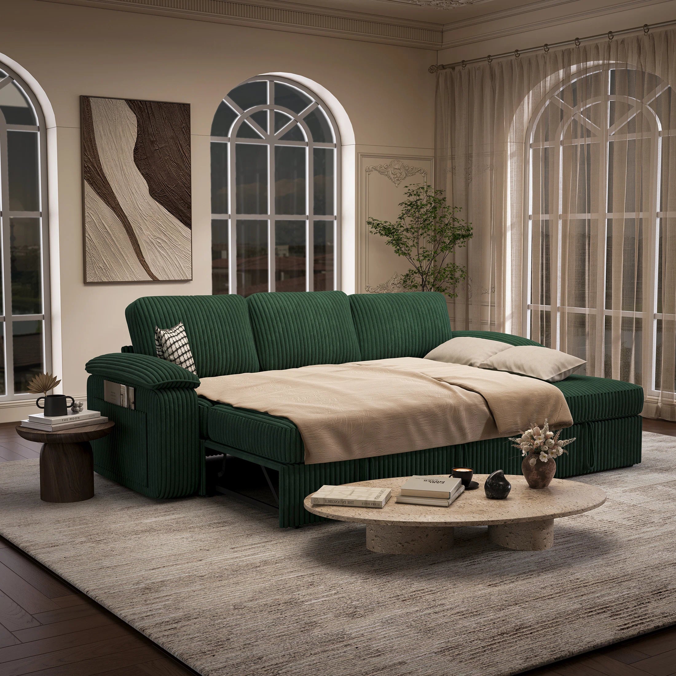 Nola Modular Corduroy Sleeper Sectional Sofa | 3 Seater | L Shape Corner