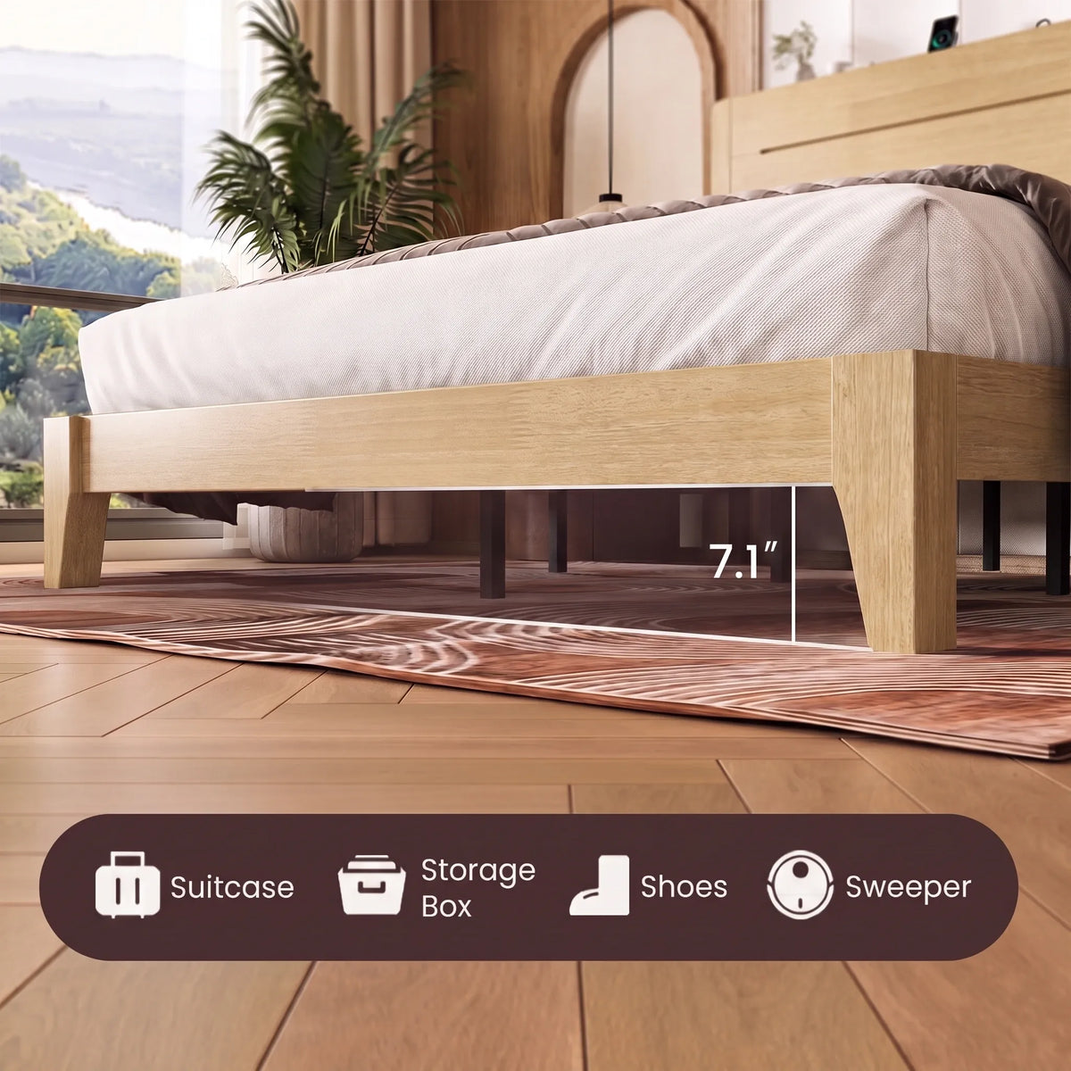 Sorel Japandi Solid Wood Platform Bed with Charging
