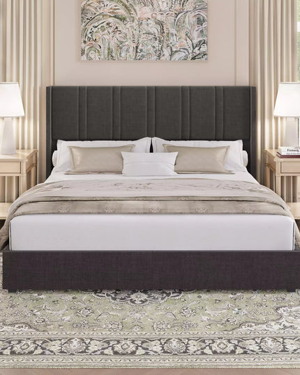 Modro Linen Upholstered Platform Bed Frame with 4 Storage Drawer