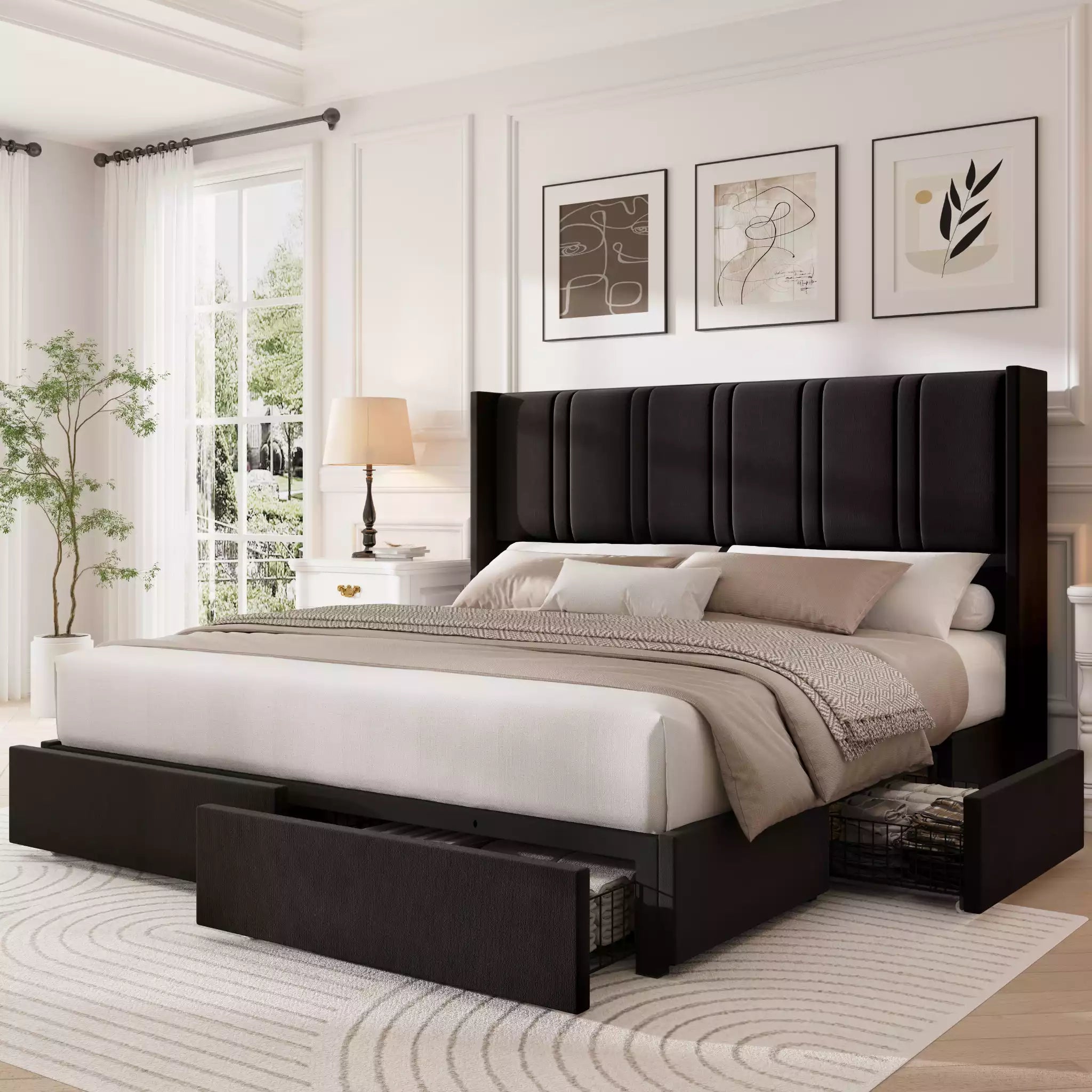 Modro Linen Bed Frame With Storage