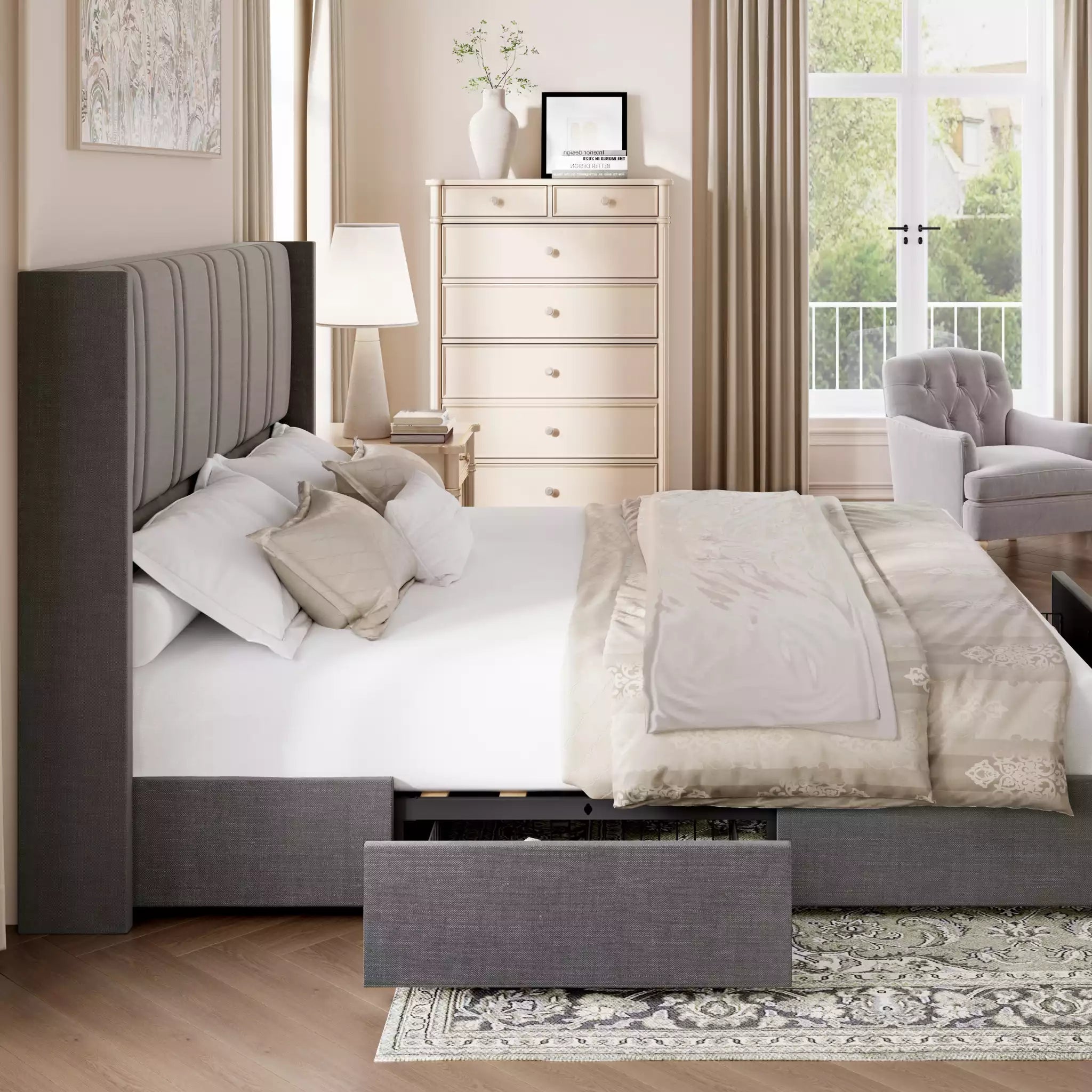 Modro Linen Bed Frame With Storage