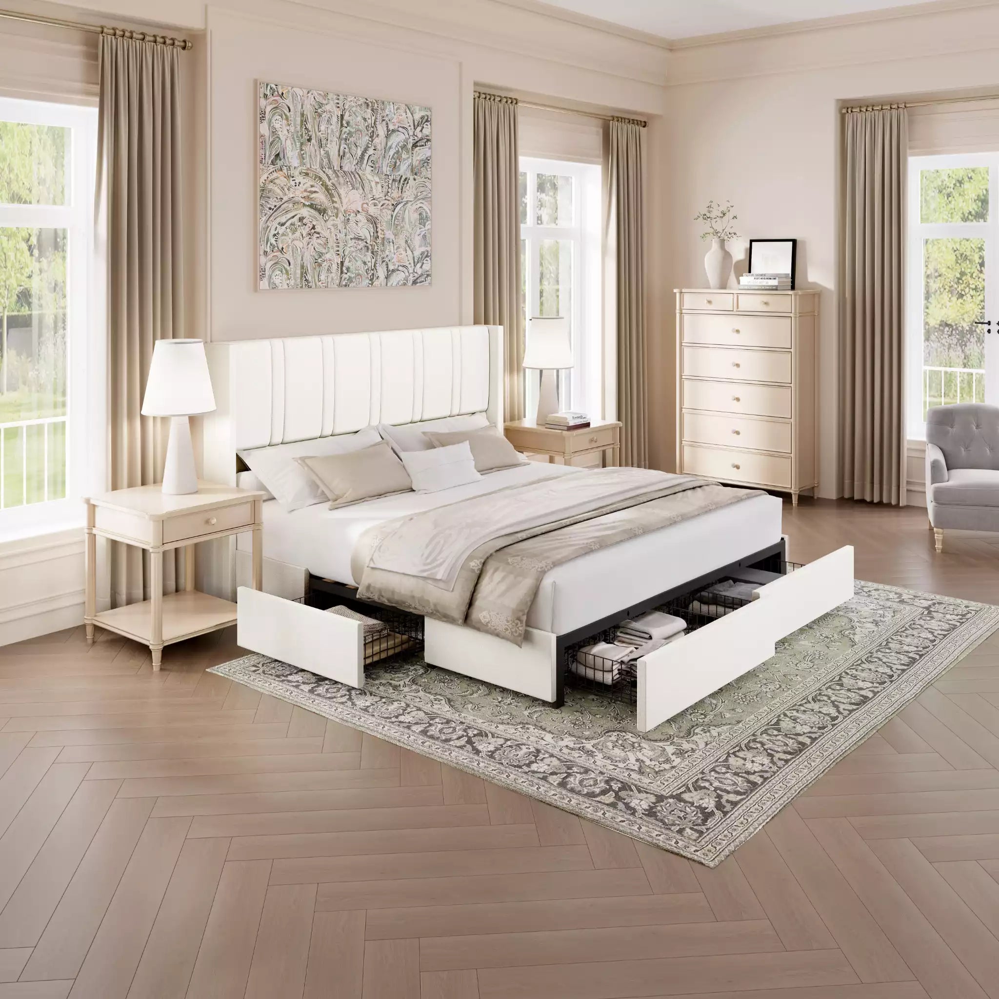 Modro Linen Bed Frame With Storage