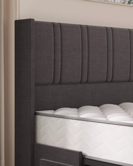 Modro Linen Upholstered Platform Bed Frame with 4 Storage Drawer