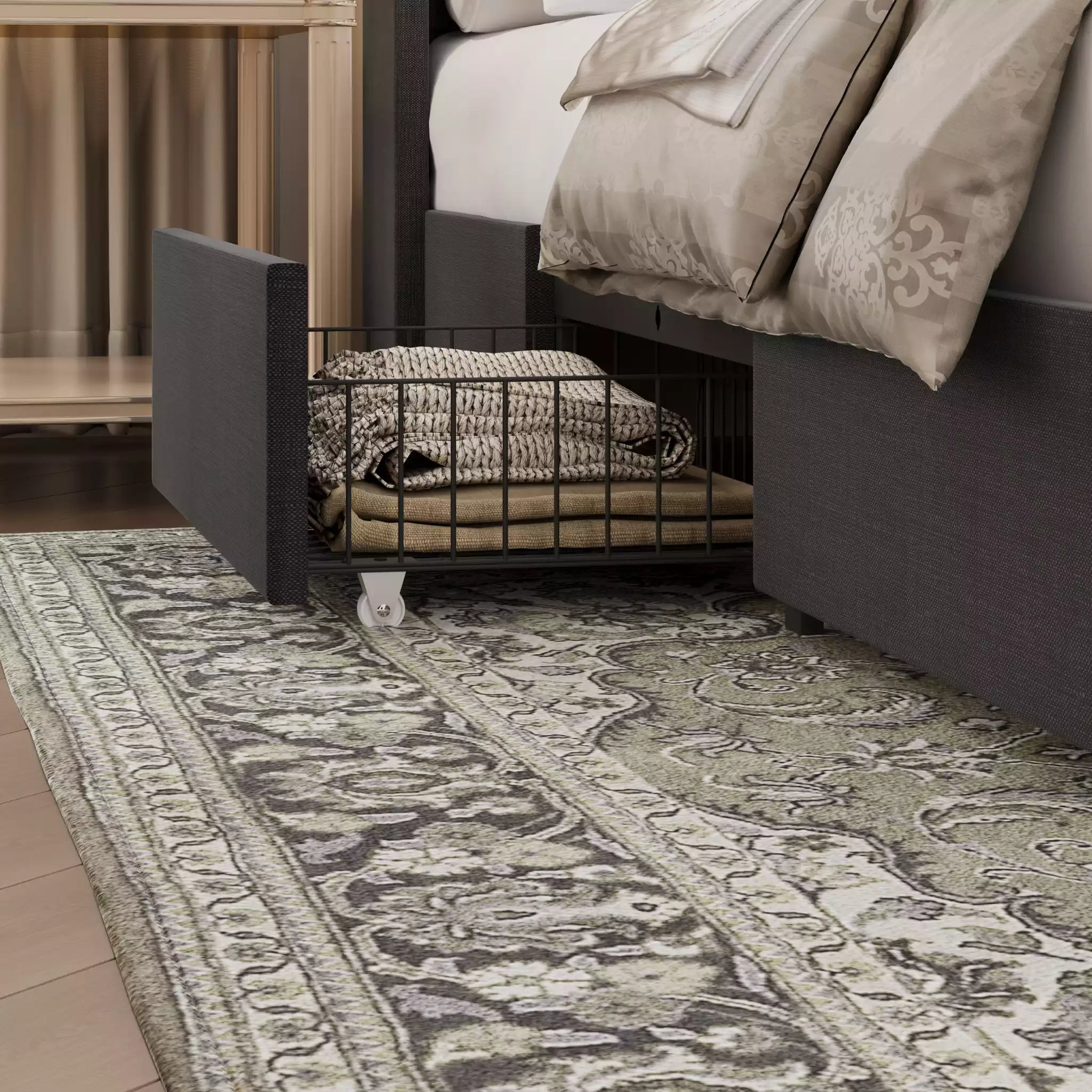 Modro Linen Upholstered Platform Bed Frame with 4 Storage Drawer