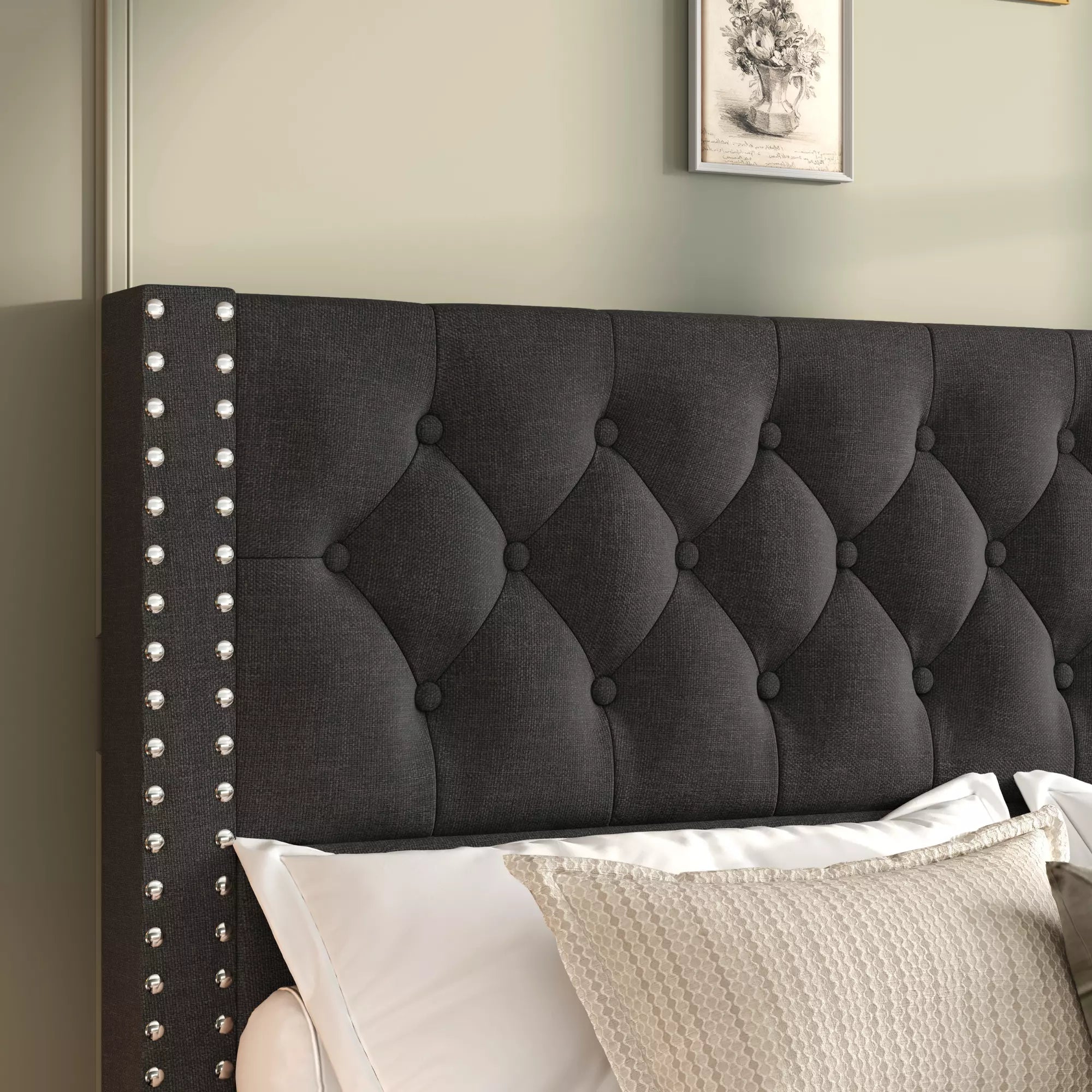 Vella Linen Upholstered Bed Frame with Storage, 4 Drawers