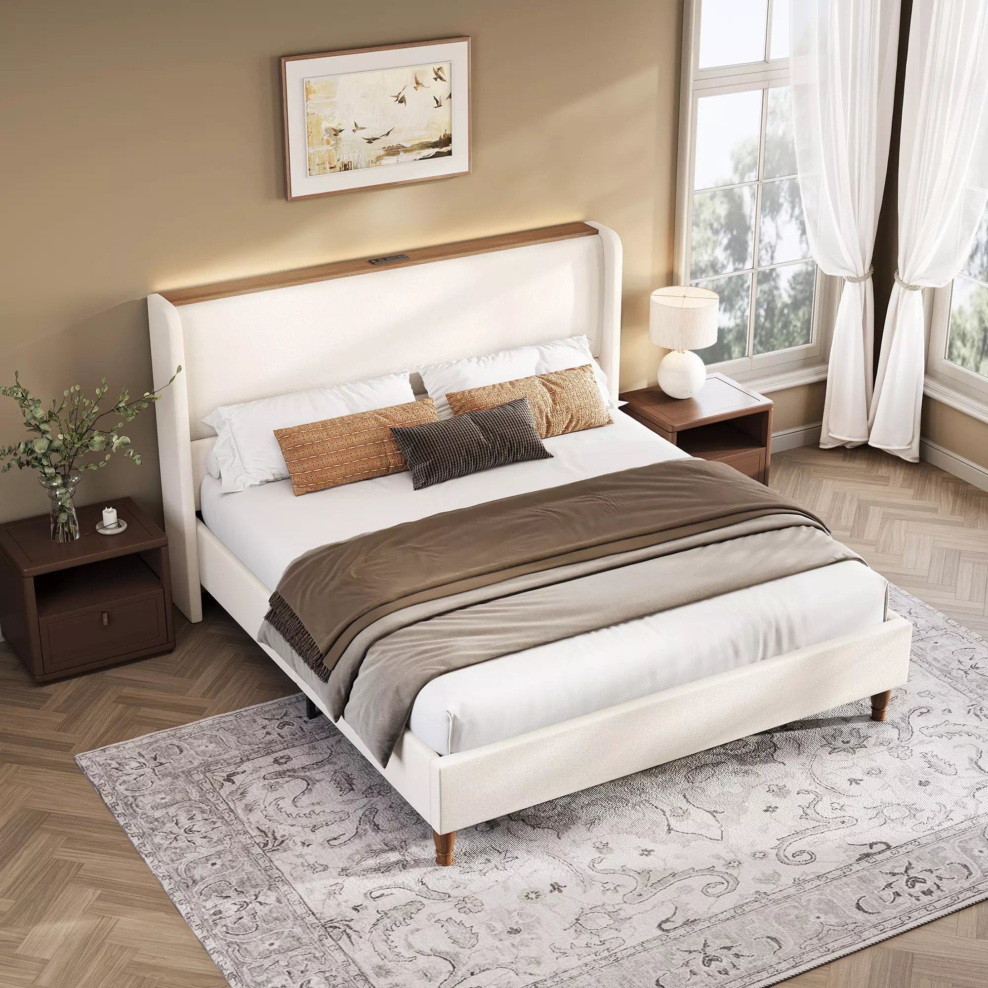 Arc Linen Tall Headbaord Wingback Bed Frame