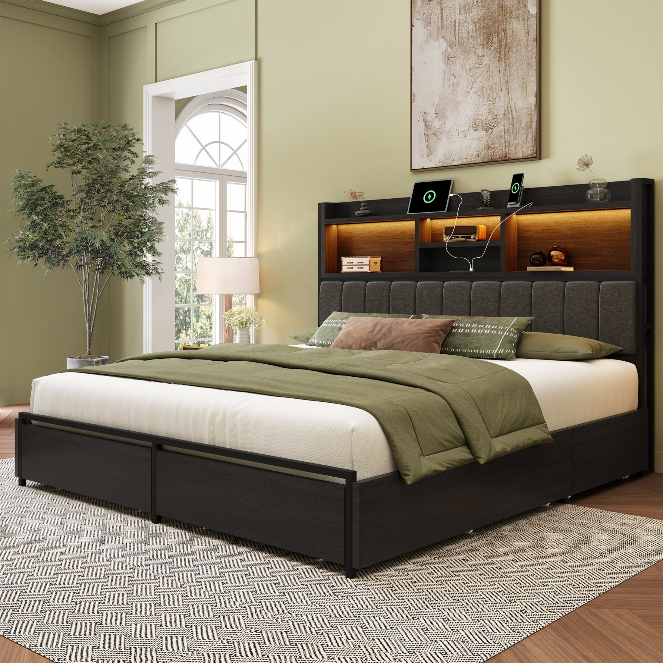 Strato Storage Bookcase Wood Bed Frame