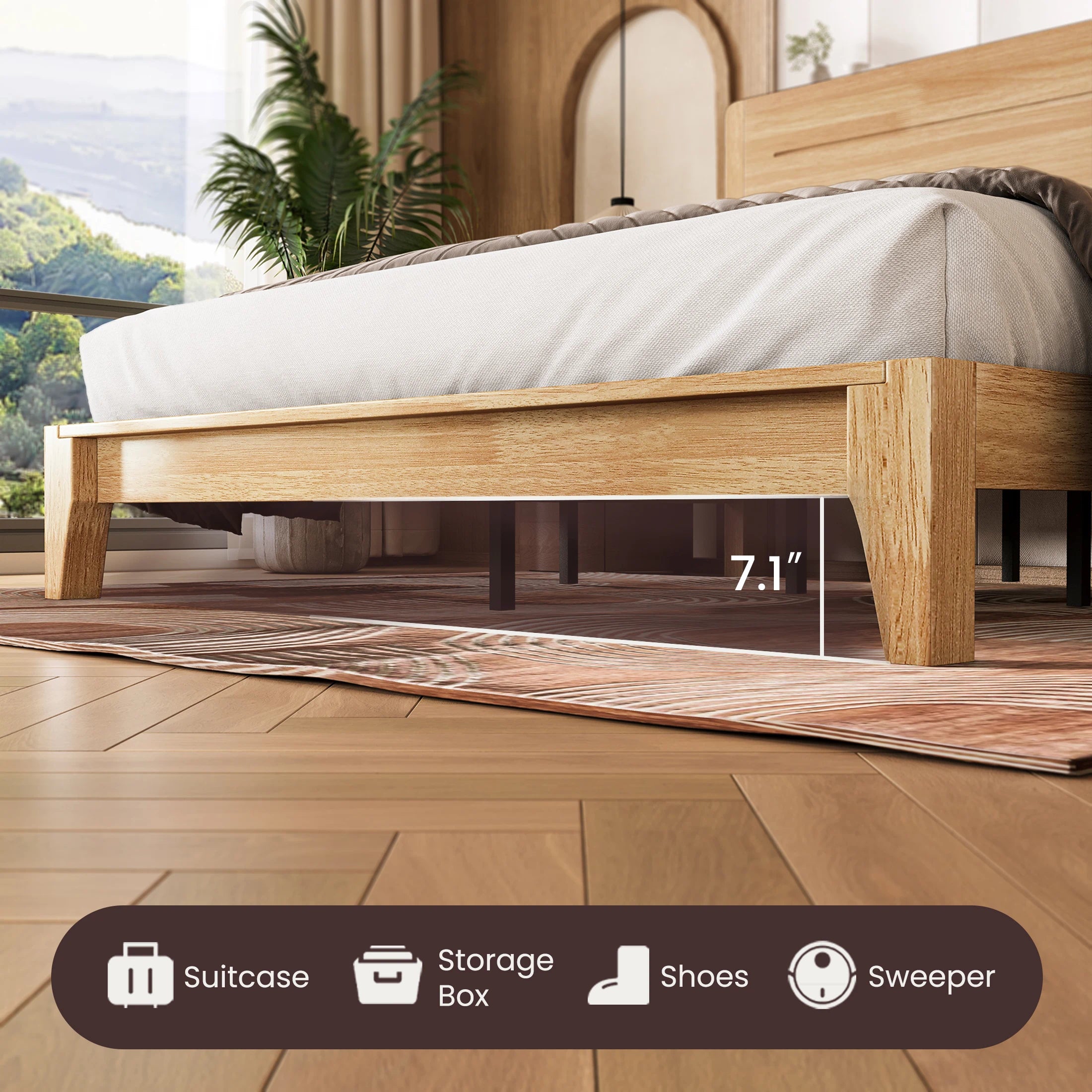 Sorel Japandi Solid Wood Platform Bed with Charging