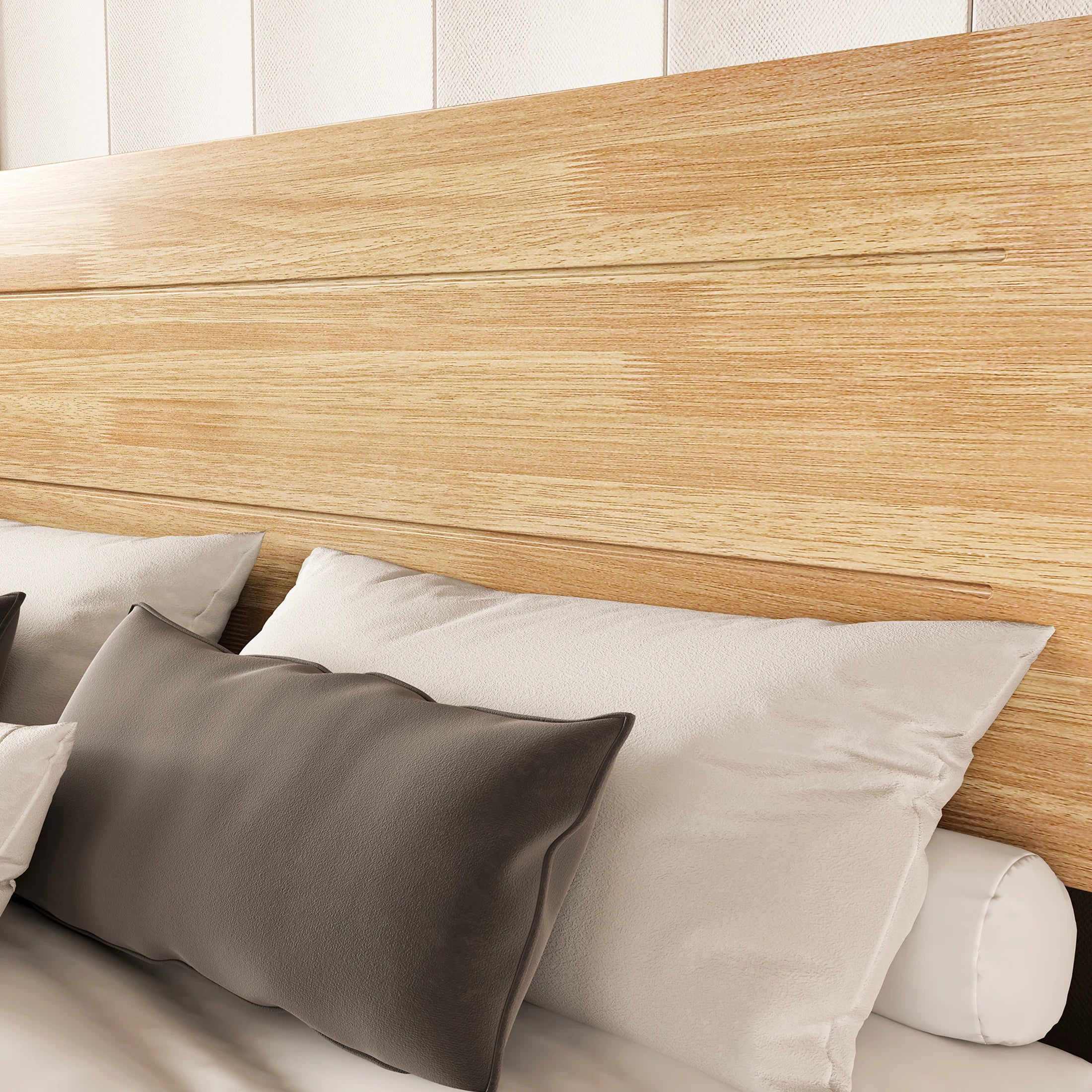 Sorel Japandi Solid Wood Platform Bed with Charging