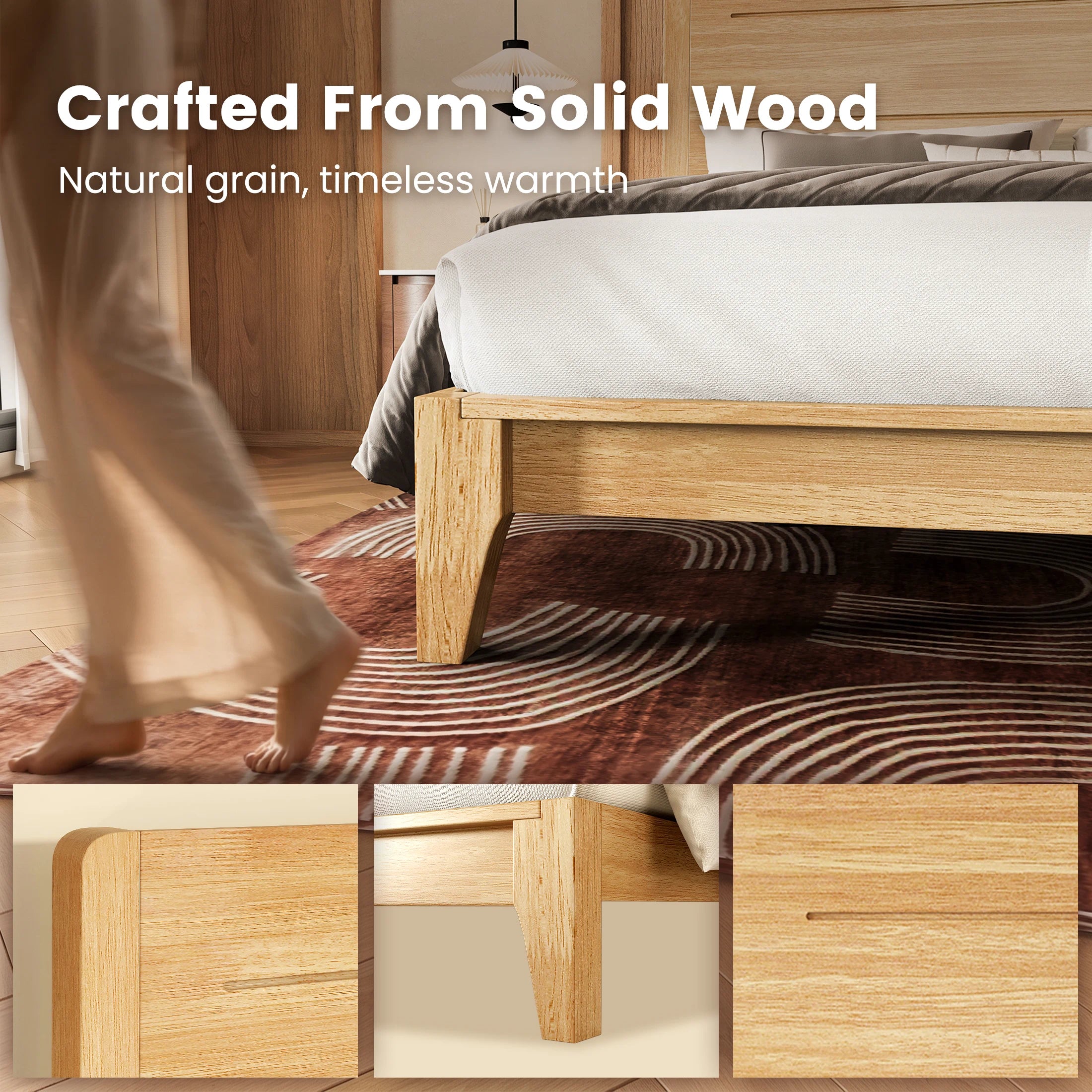 Sorel Japandi Solid Wood Platform Bed with Charging
