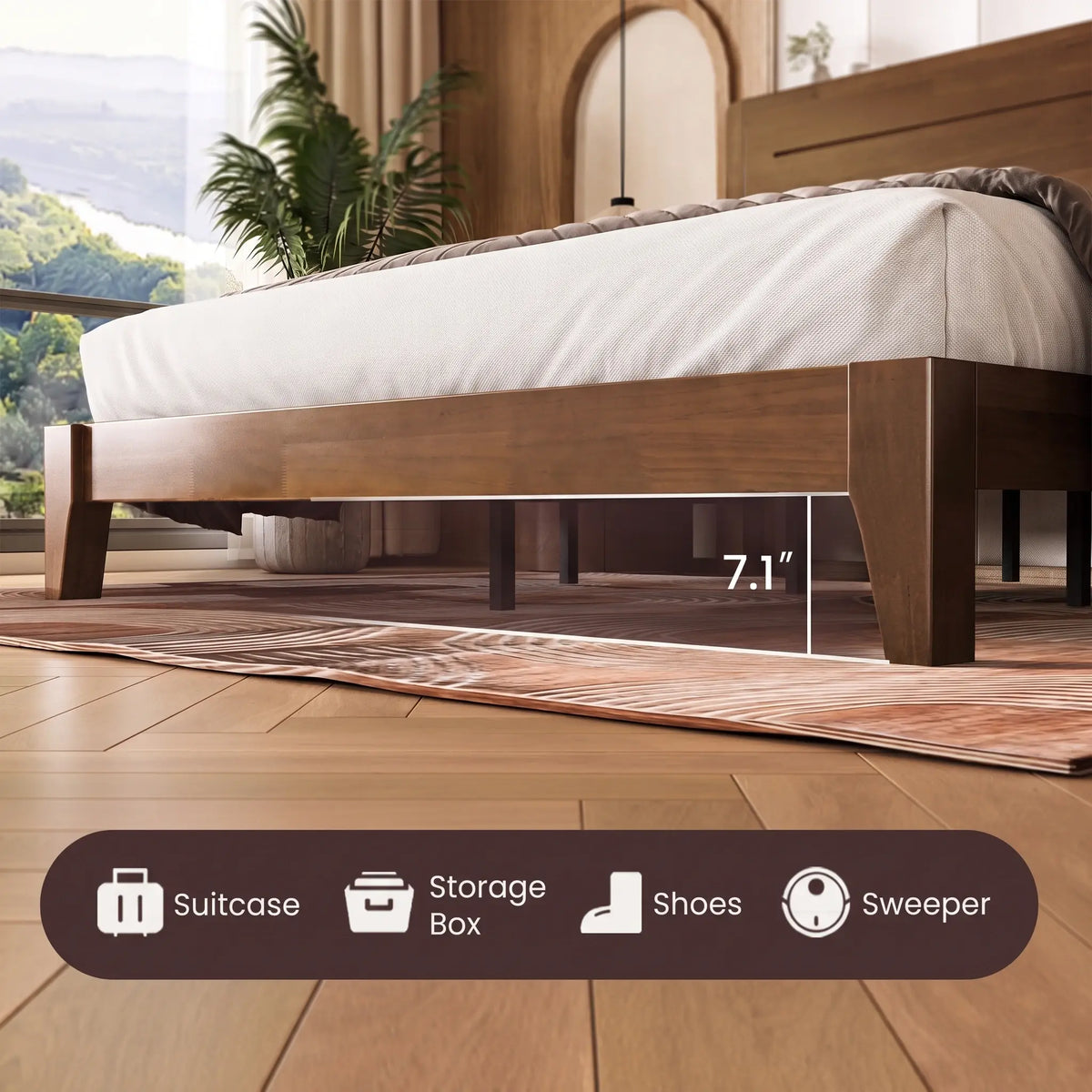 Sorel Japandi Solid Wood Platform Bed with Charging