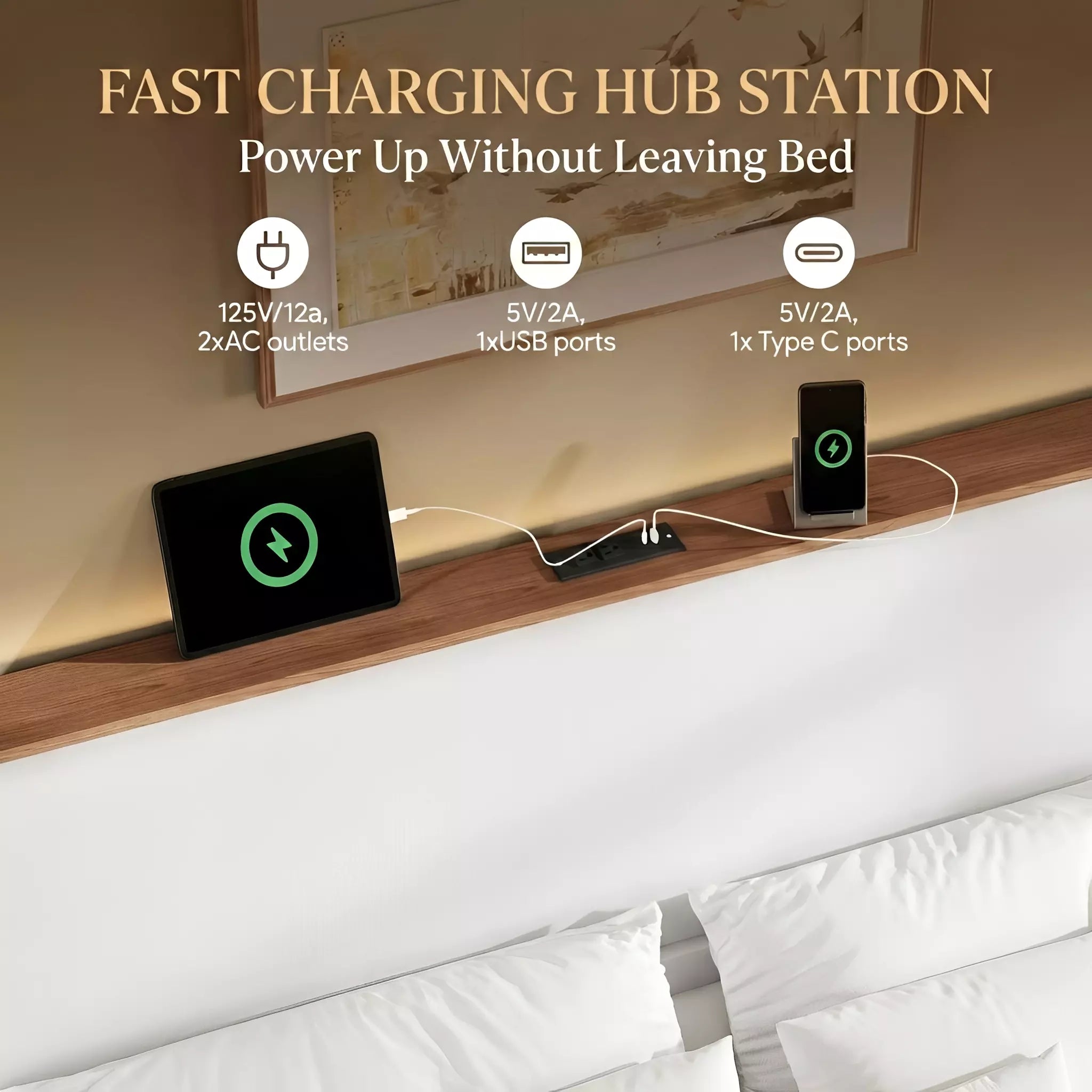 Arc Linen Tall Headbaord Storage Bed Frame with Led & Charging