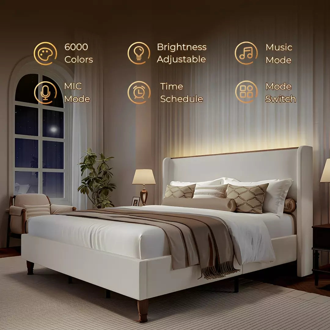 Arc Linen Tall Headbaord Wingback Bed Frame