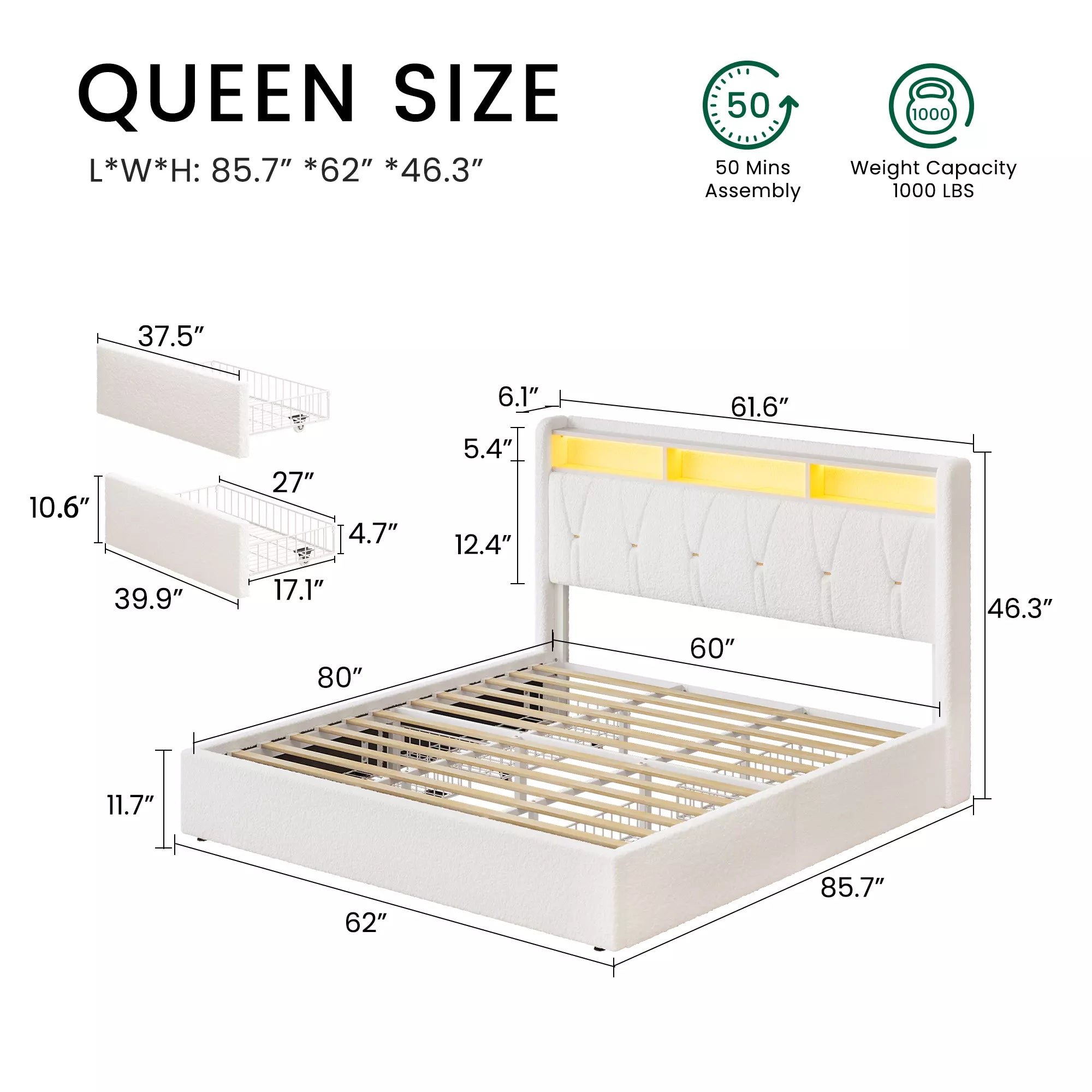 Covae Boucle Storage Bed Frame