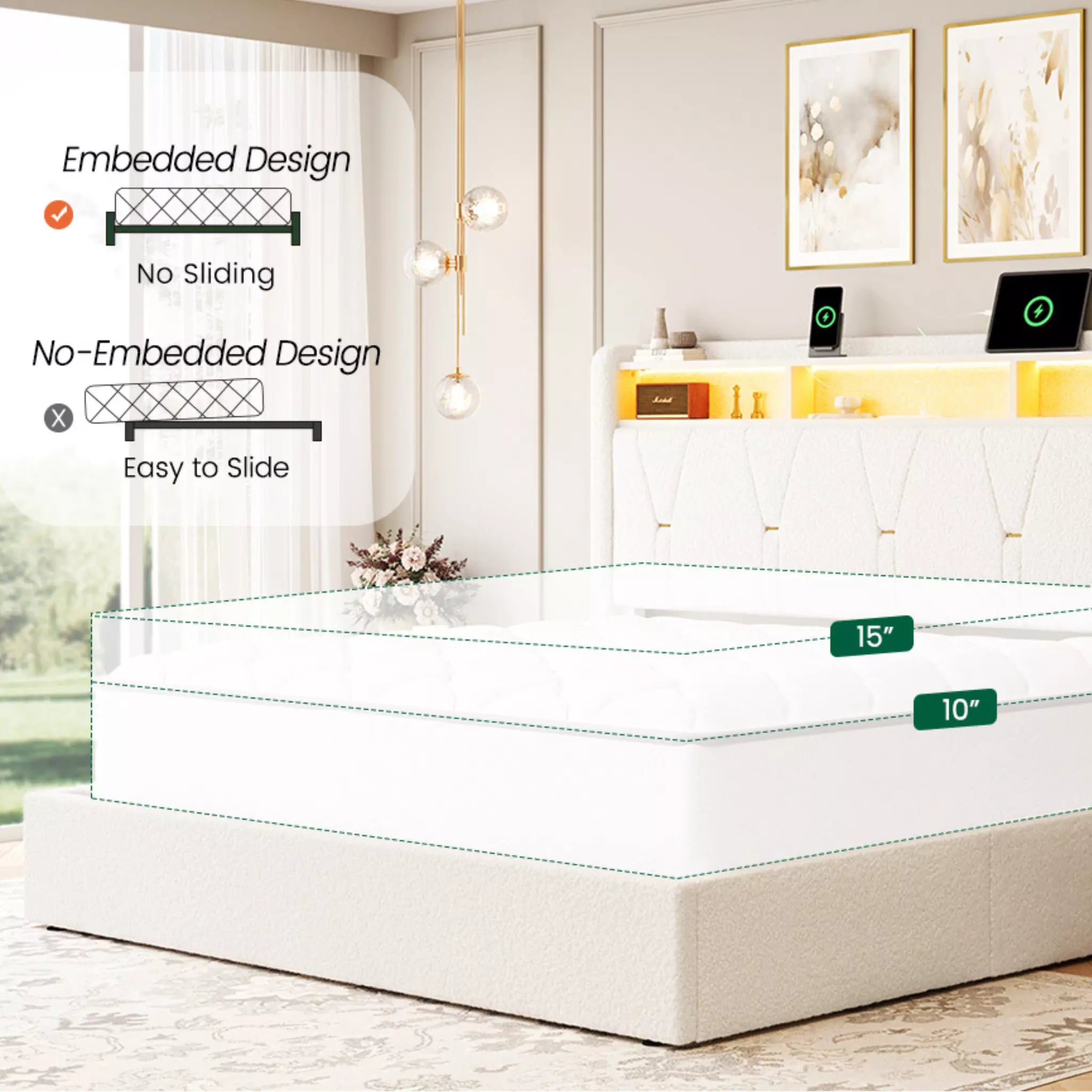 Covae Boucle Storage Bed Frame