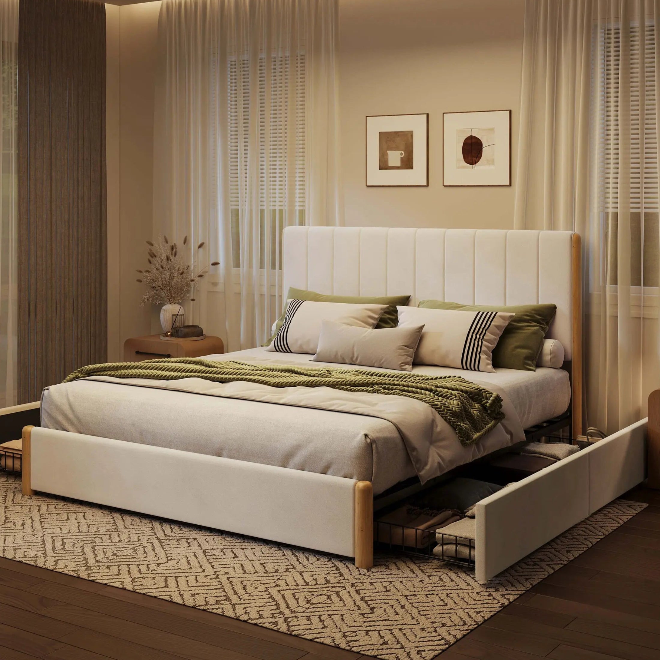 Mavlen Velvet Upholstered Platform Bed Frame with Storage