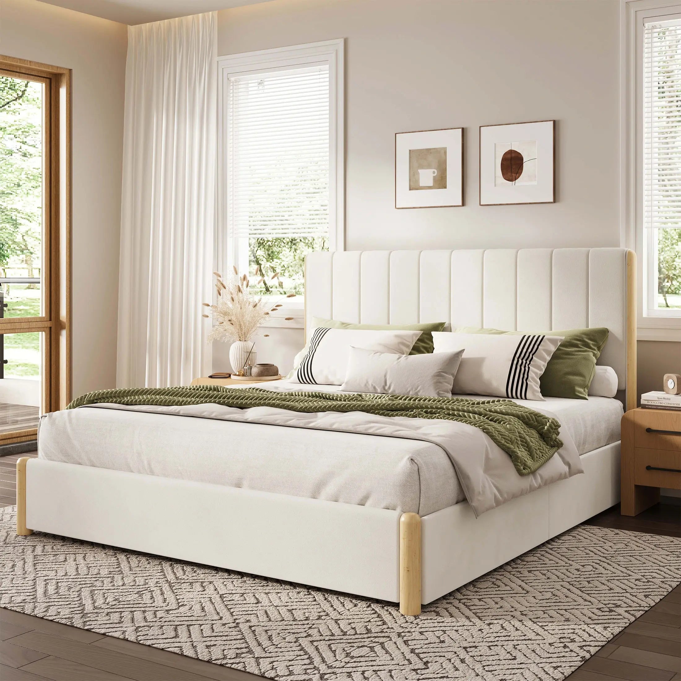 Mavlen Velvet Upholstered Platform Bed Frame with Storage