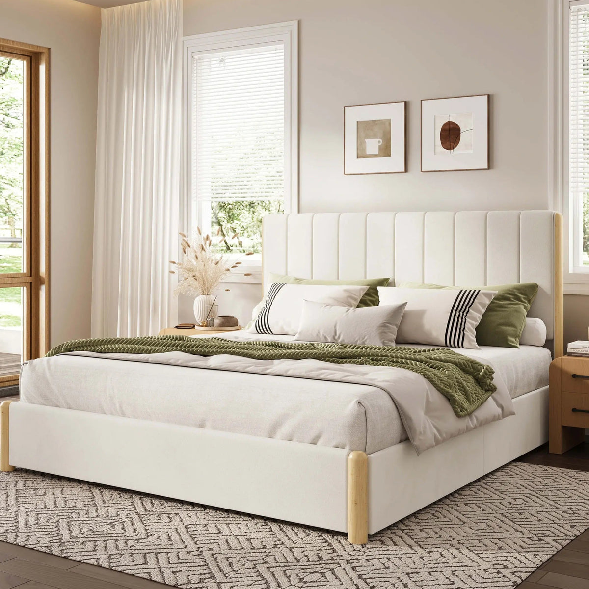 Mavlen Velvet Upholstered Platform Bed Frame with Storage