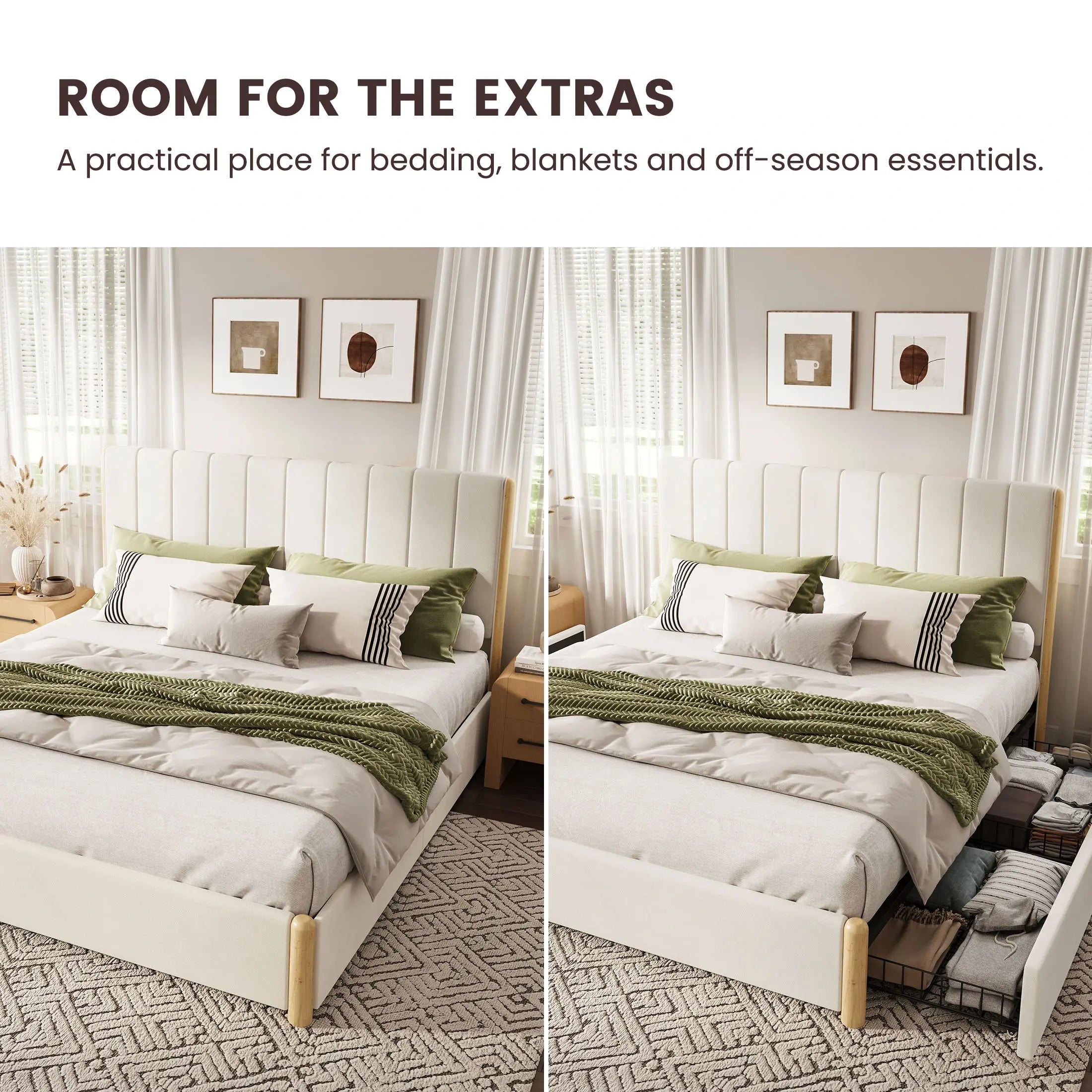 Mavlen Velvet Upholstered Platform Bed Frame with Storage