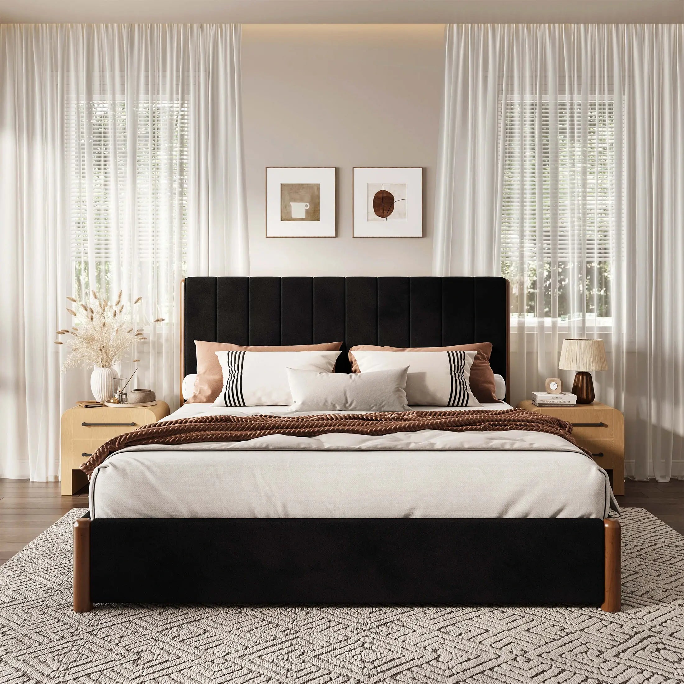 Mavlen Velvet Upholstered Platform Bed Frame with Storage