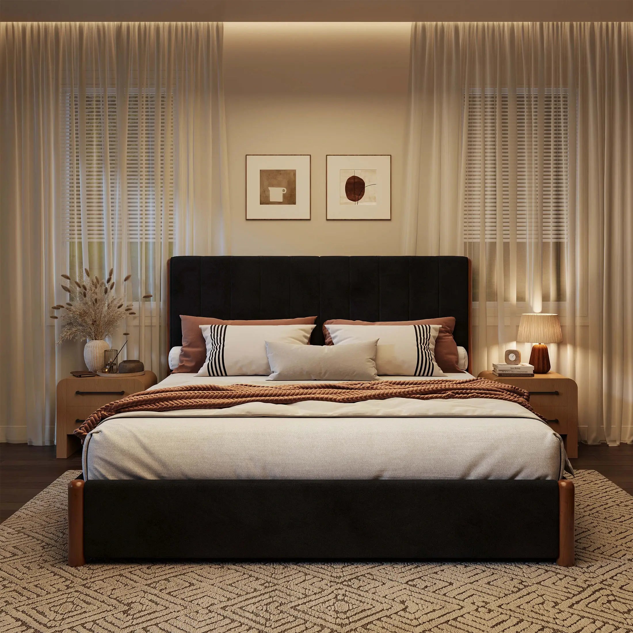 Mavlen Velvet Upholstered Platform Bed Frame with Storage