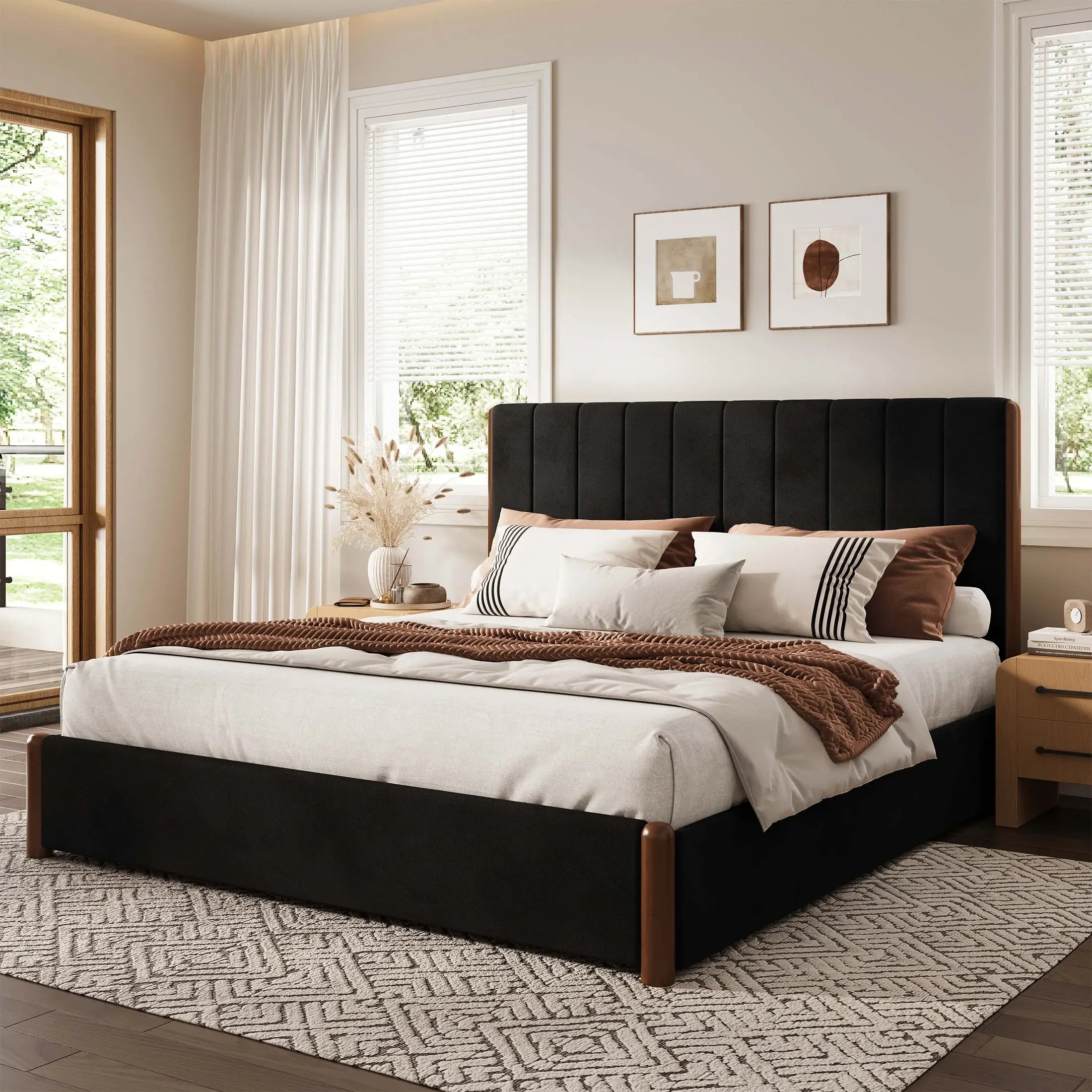 Mavlen Velvet Upholstered Platform Bed Frame with Storage