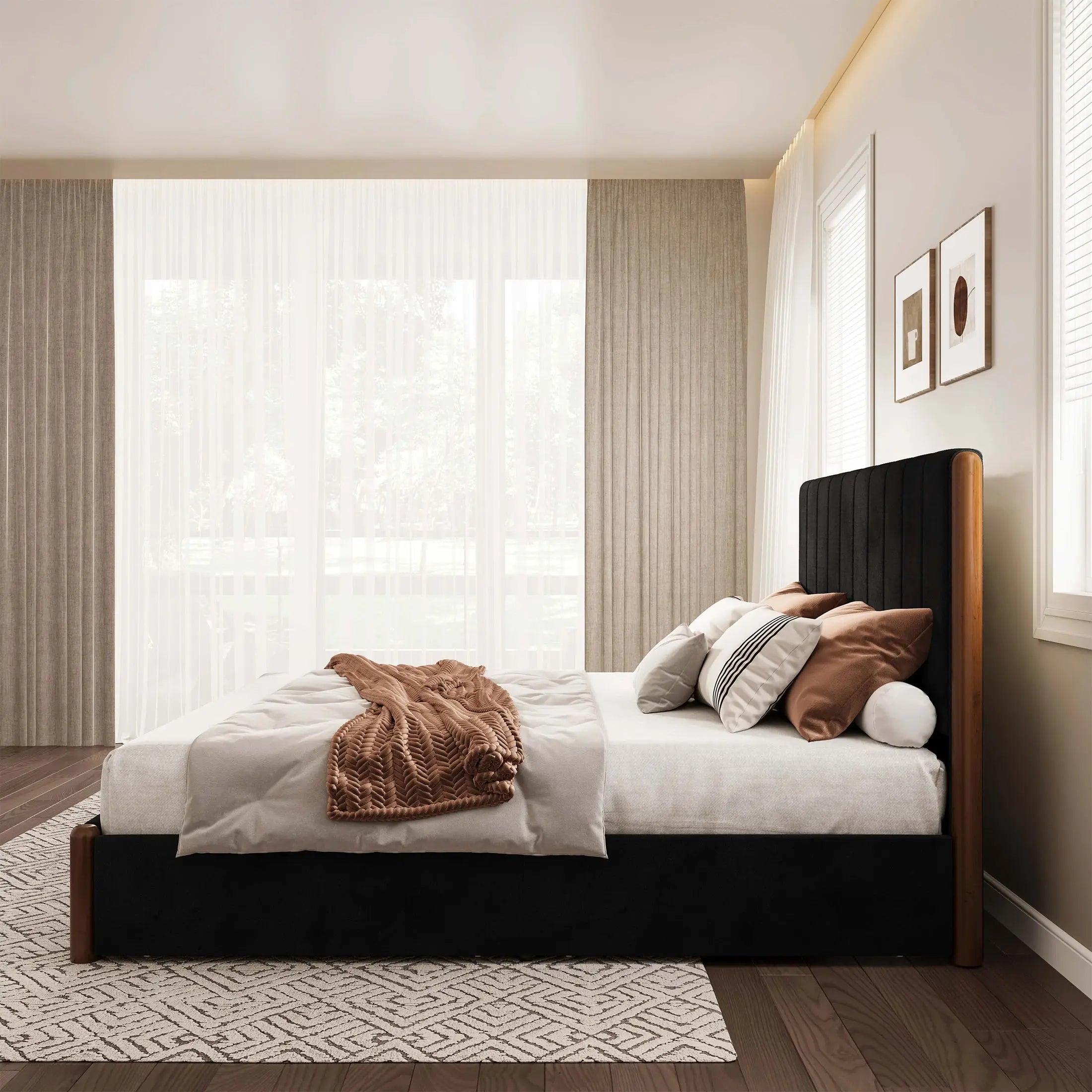 Mavlen Velvet Upholstered Platform Bed Frame with Storage