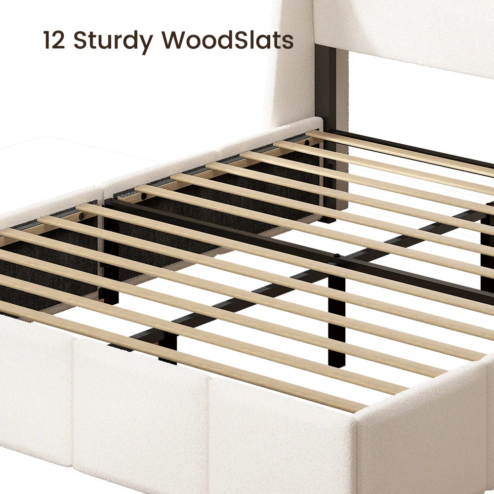 Sturdy wood slat support system for sherpa bed frame