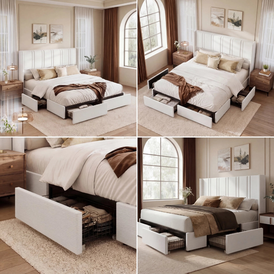 Modro Linen Bed Frame With Storage