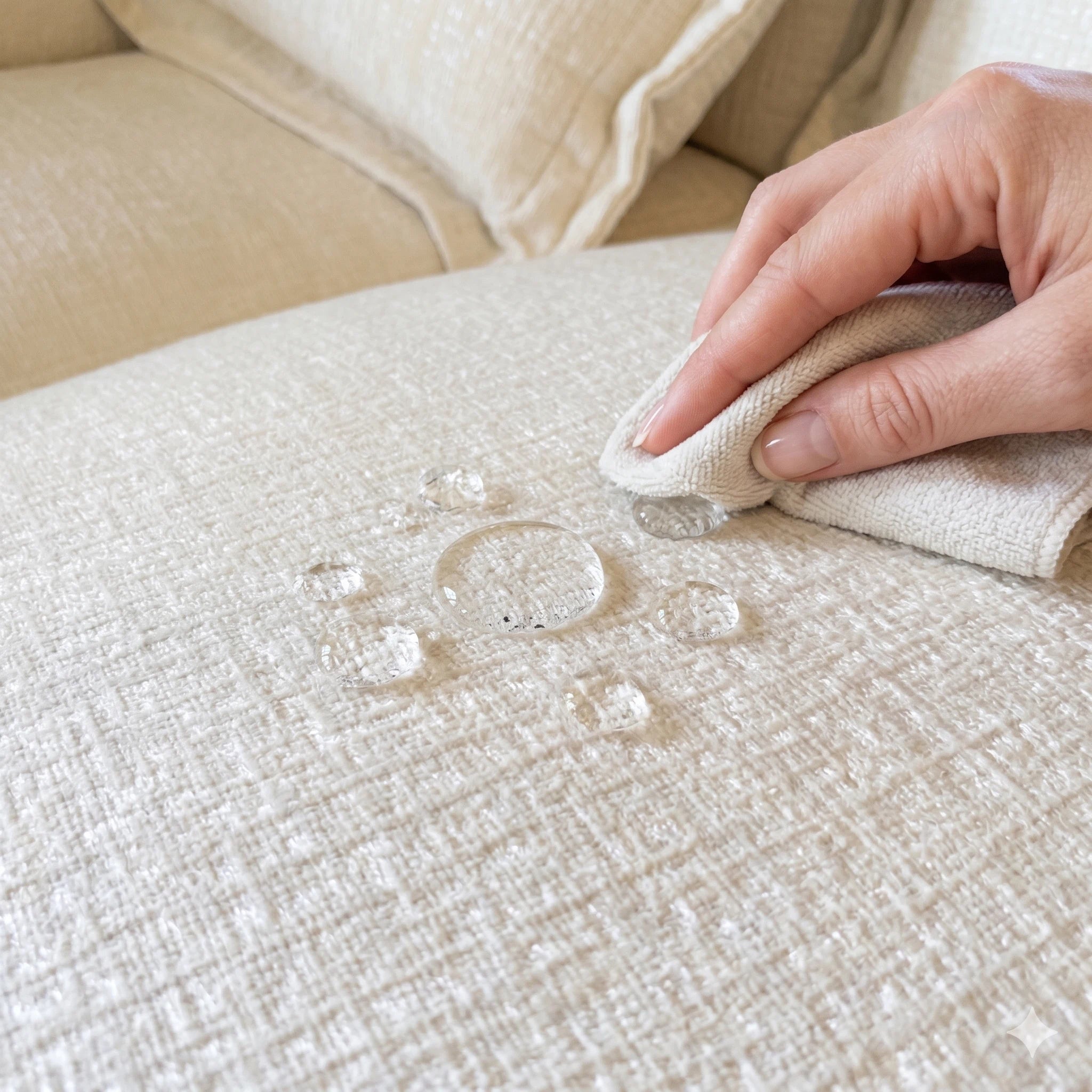 Water-repellent fabric test on the dark gray u shape sectional sofa, a durable 7 seater modular set with stain-resistant movable ottomans.