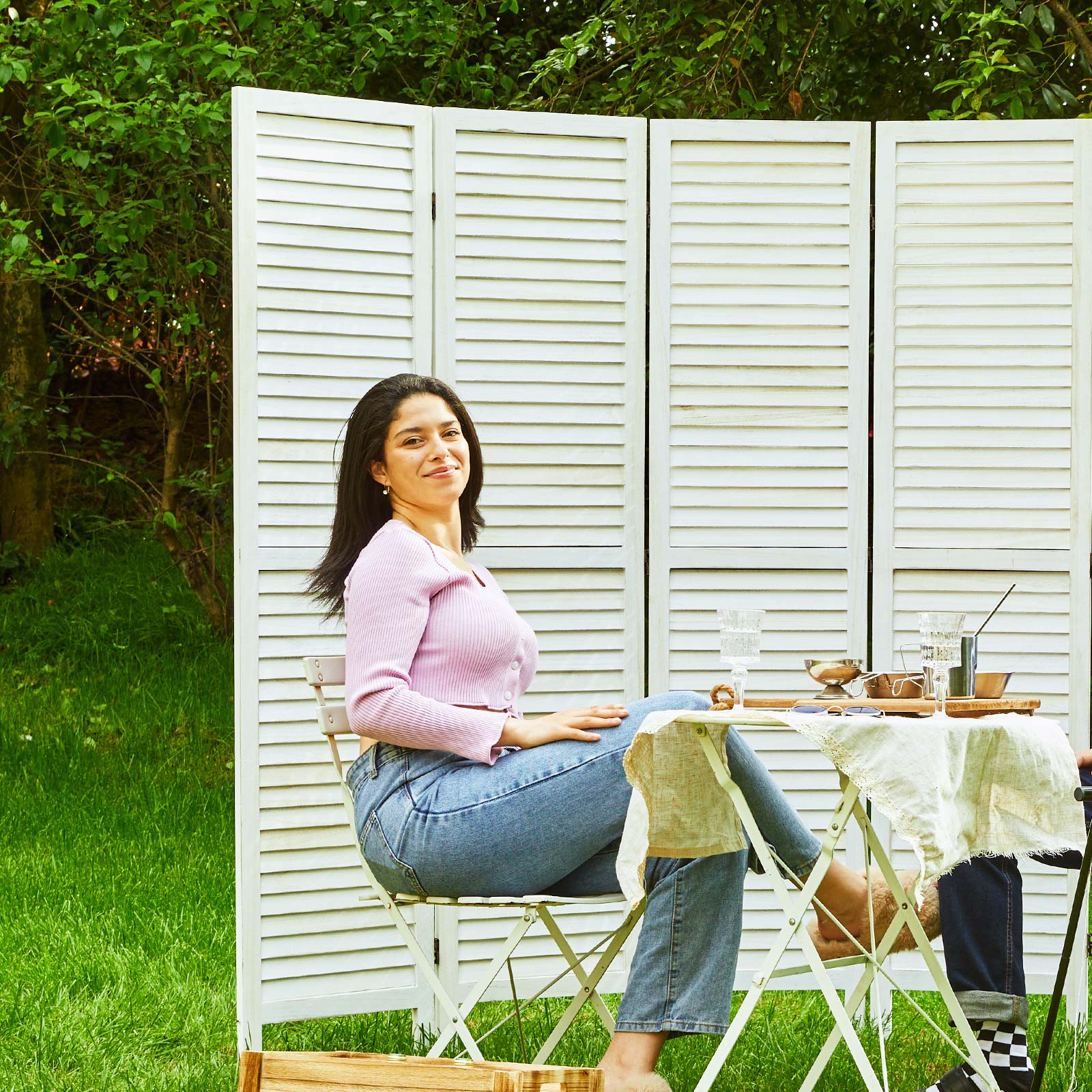 Cozy white background partition wall for home office video calls and zoom meetings.
