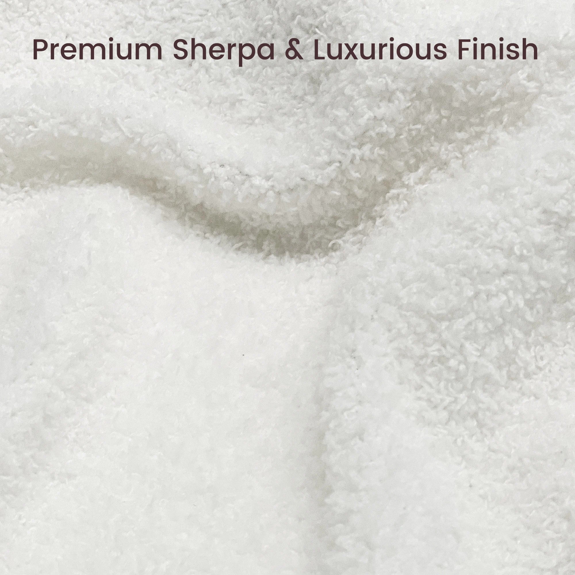 Premium white sherpa upholstery texture close-up for lambswool-style bed frame