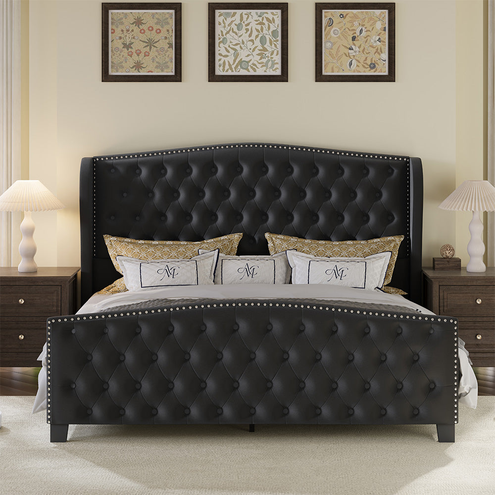 Larmace Upholstered Wingback Bed with High Tufted Headboard for Bedroom, KING SIZE