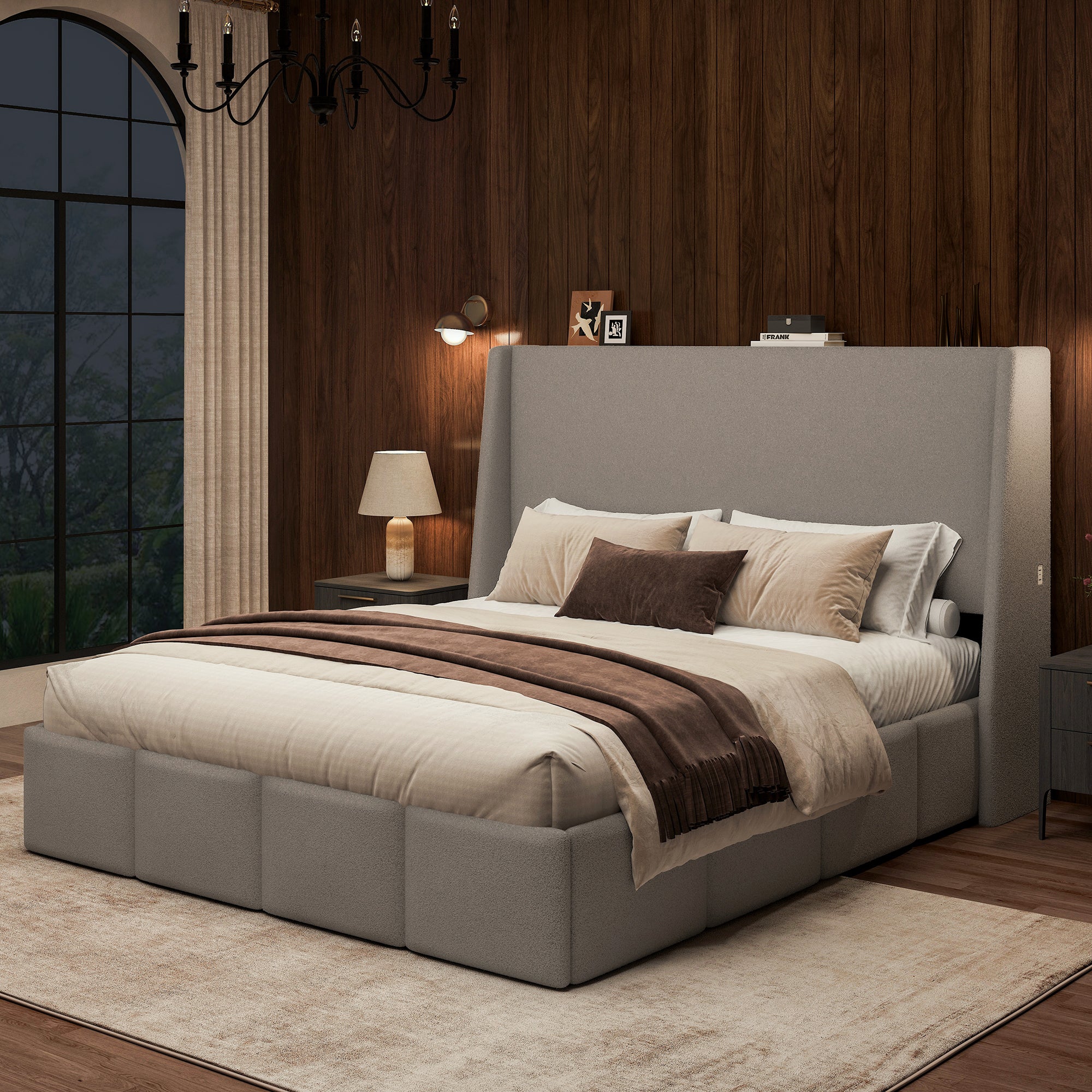 ZENO 54" Tall Lambswool Bed Frame with Charging Headboard