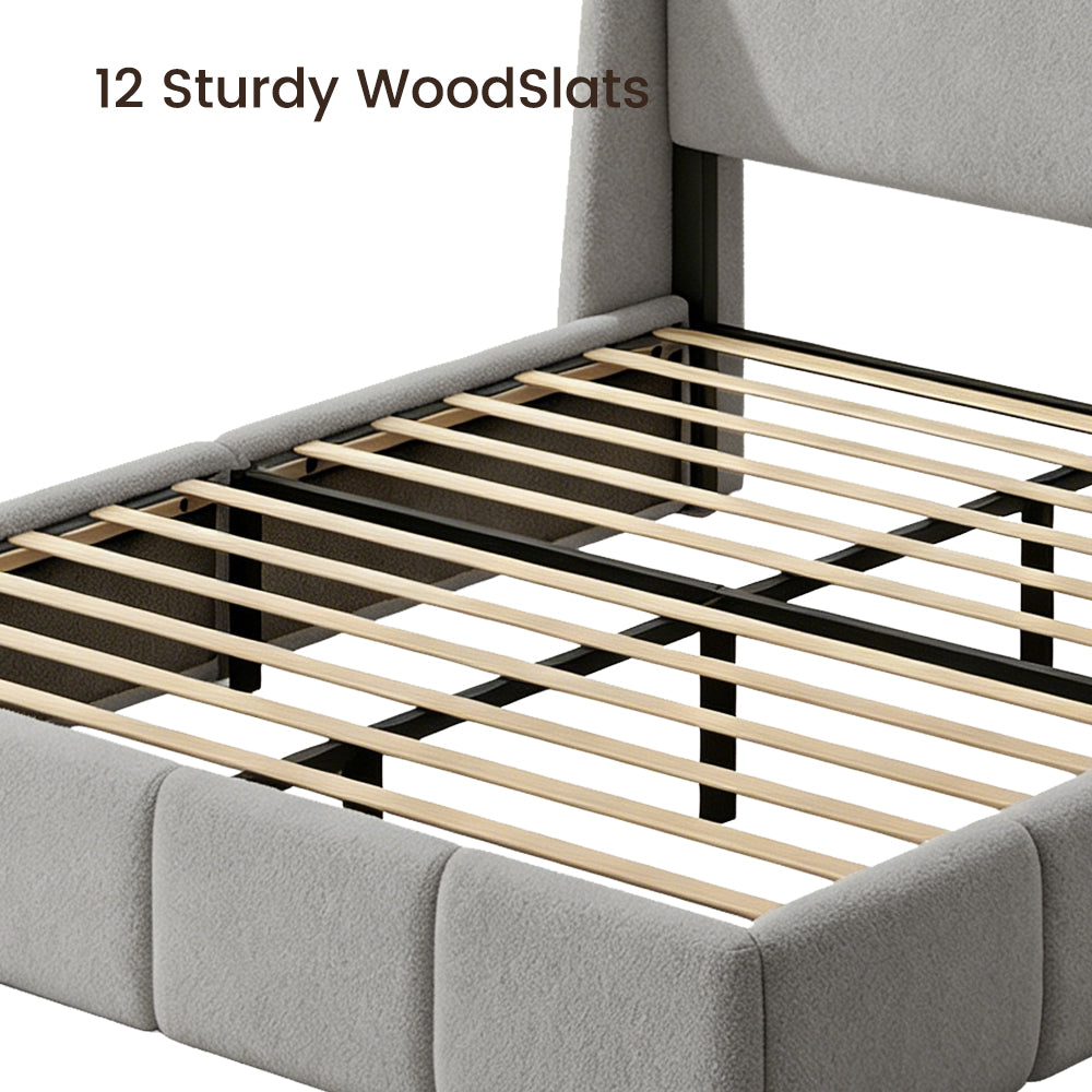 ZENO 54" Tall Lambswool Bed Frame with Charging Headboard