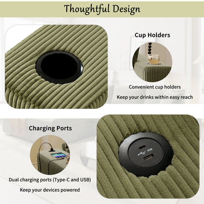 Kova 111" L-Shaped Chaise Longue Sofa  | USB-C Charging  |  Cup Holders