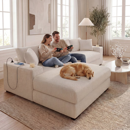 Kova 111" L-Shaped Chaise Longue Sofa  | USB-C Charging  |  Cup Holders