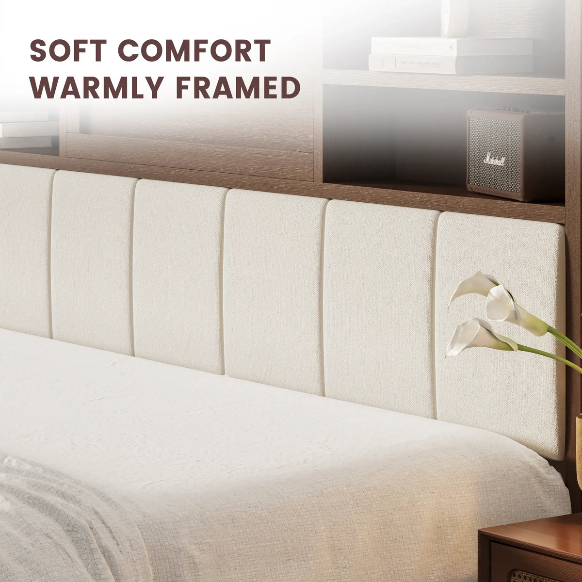 Boho Rattan Storage Bookcase Bed Frame