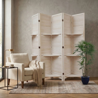 SYLO 5.6ft Folding Wood Room Divider with Shelves