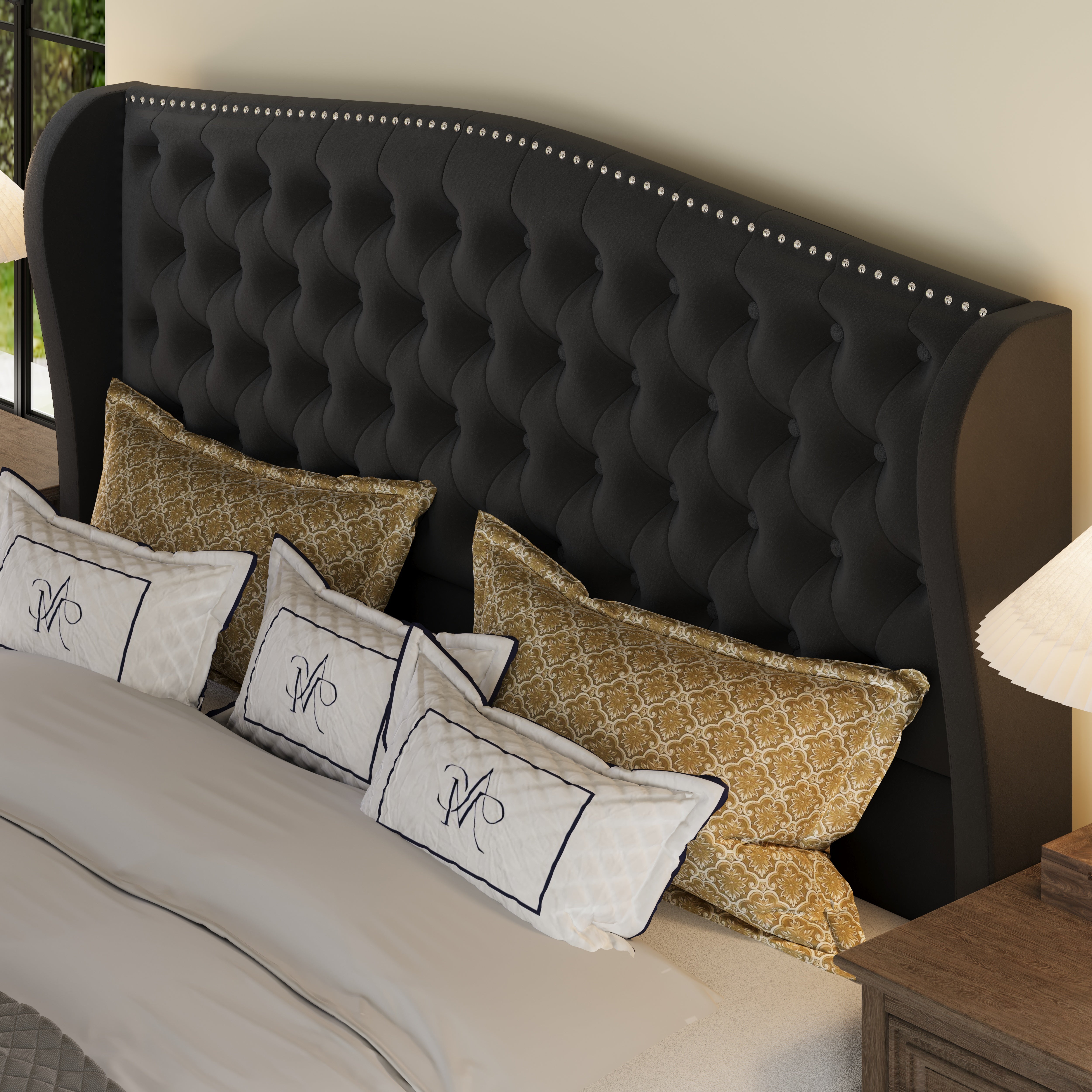 Nadell Velvet Bed Frame with Tall headboard