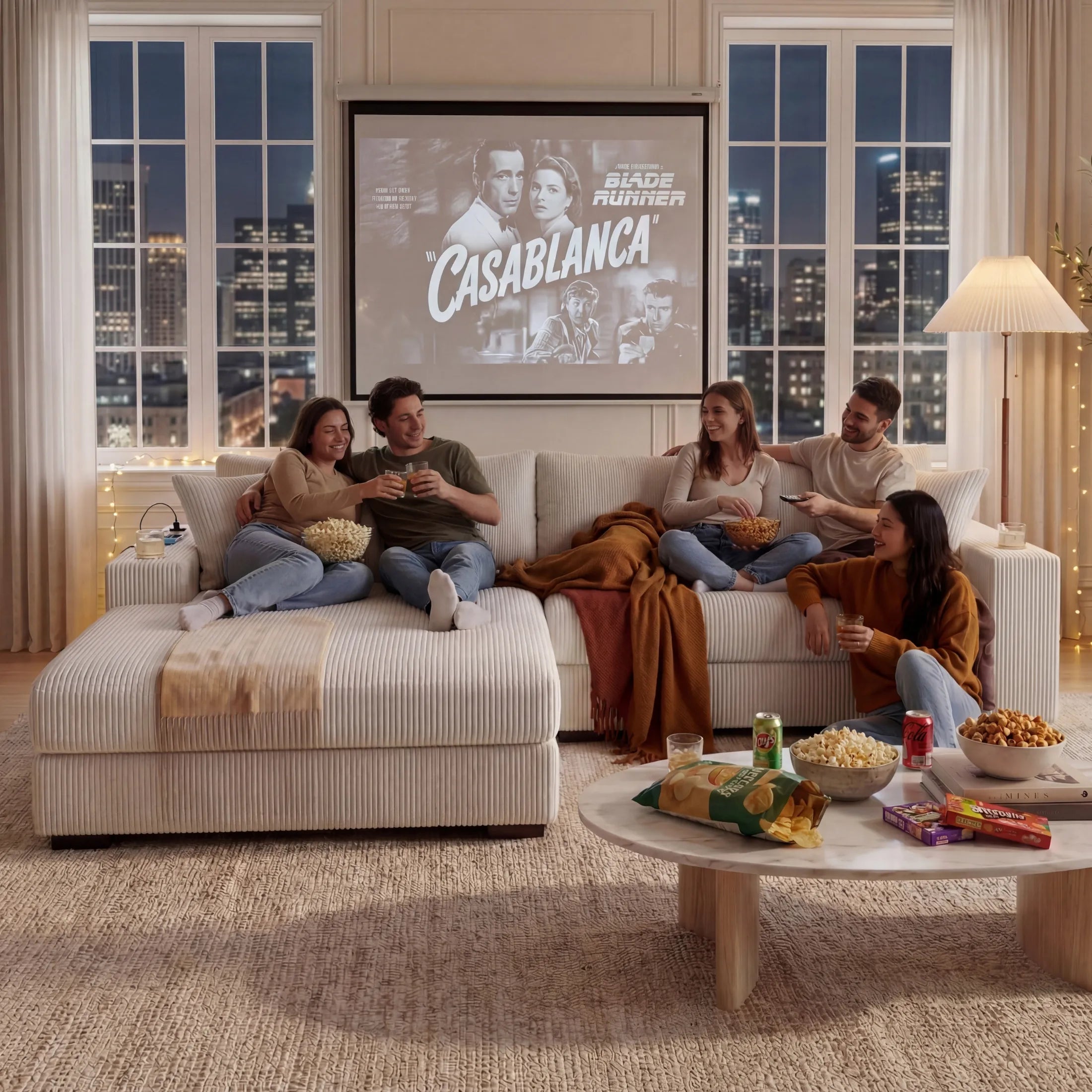 Kova 111" L-Shaped Chaise Longue Sofa  | USB-C Charging  |  Cup Holders