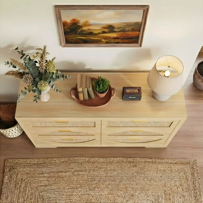 Arched Boho Rattan 6 Drawer Dressers Oak / Walnut