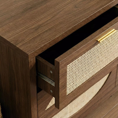 Arched Boho Rattan 6 Drawer Dressers Oak / Walnut