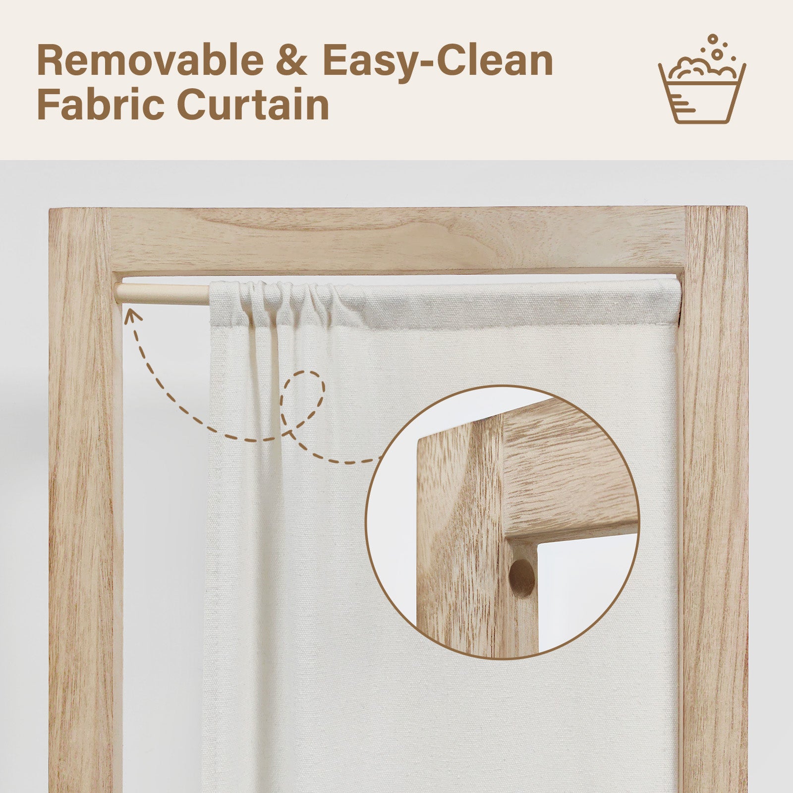 Japandi Washable Fabric Wood Room Divider | Folding Privacy Screen