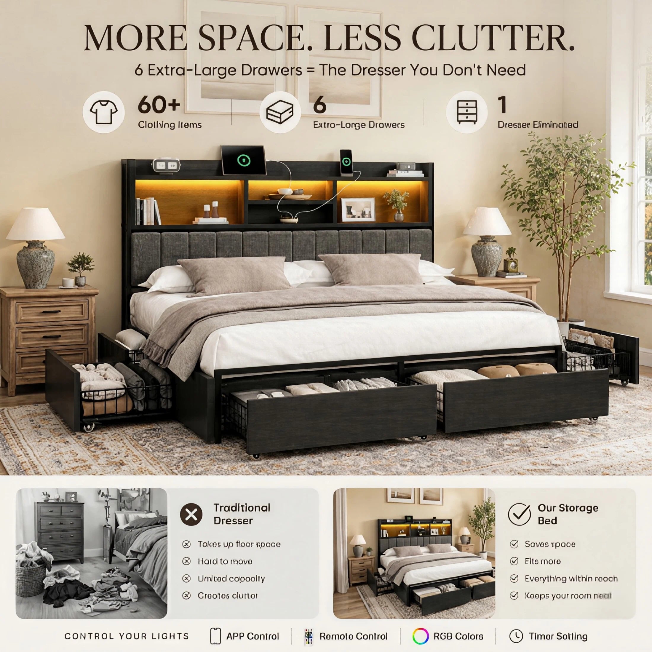 Softo Luxe Storage Bookcase Wood Bed Frame